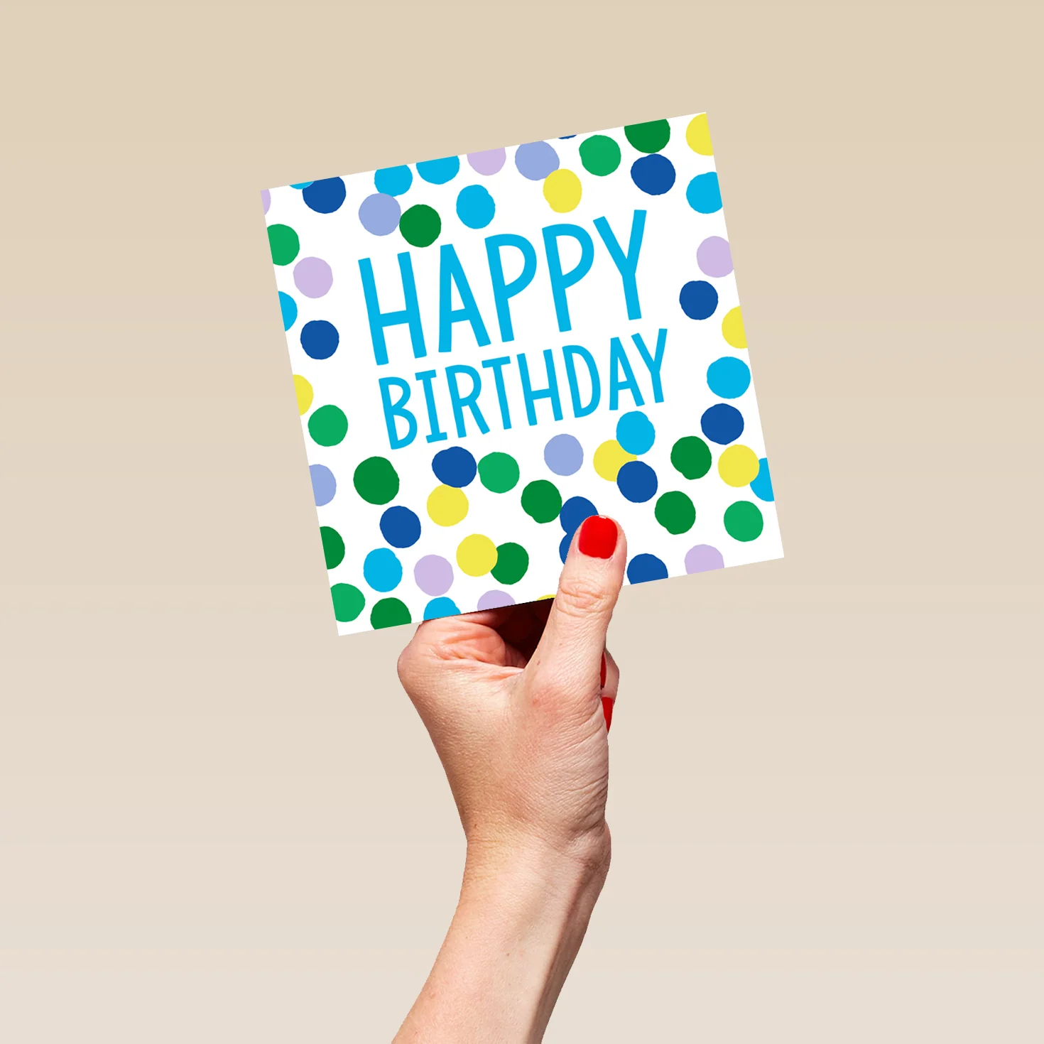 Personalised & Editable Green, Blue & Yellow Polka Dots Birthday Card - Image 5