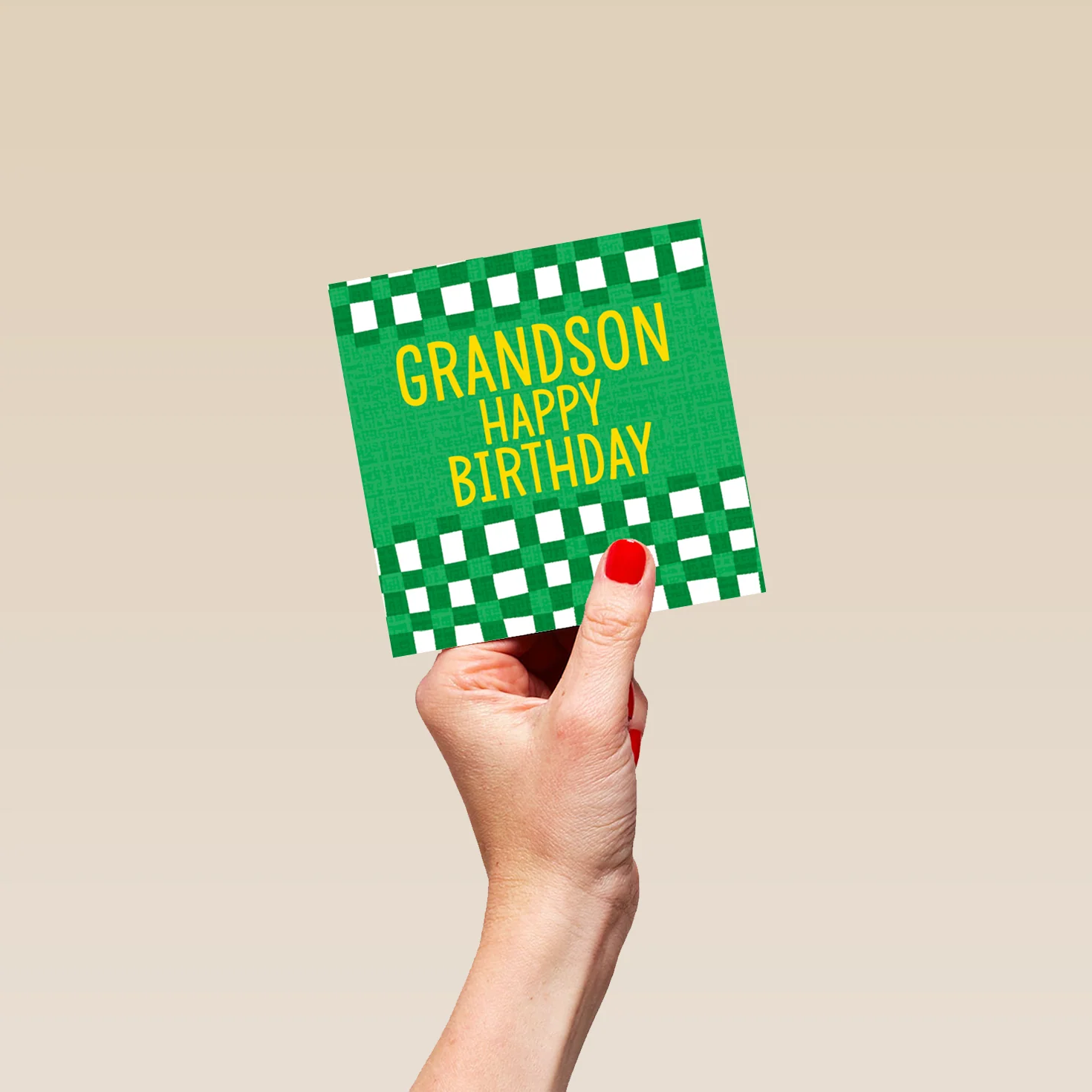 Personalised & Editable Green Checks Birthday Card for Grandson - Image 4