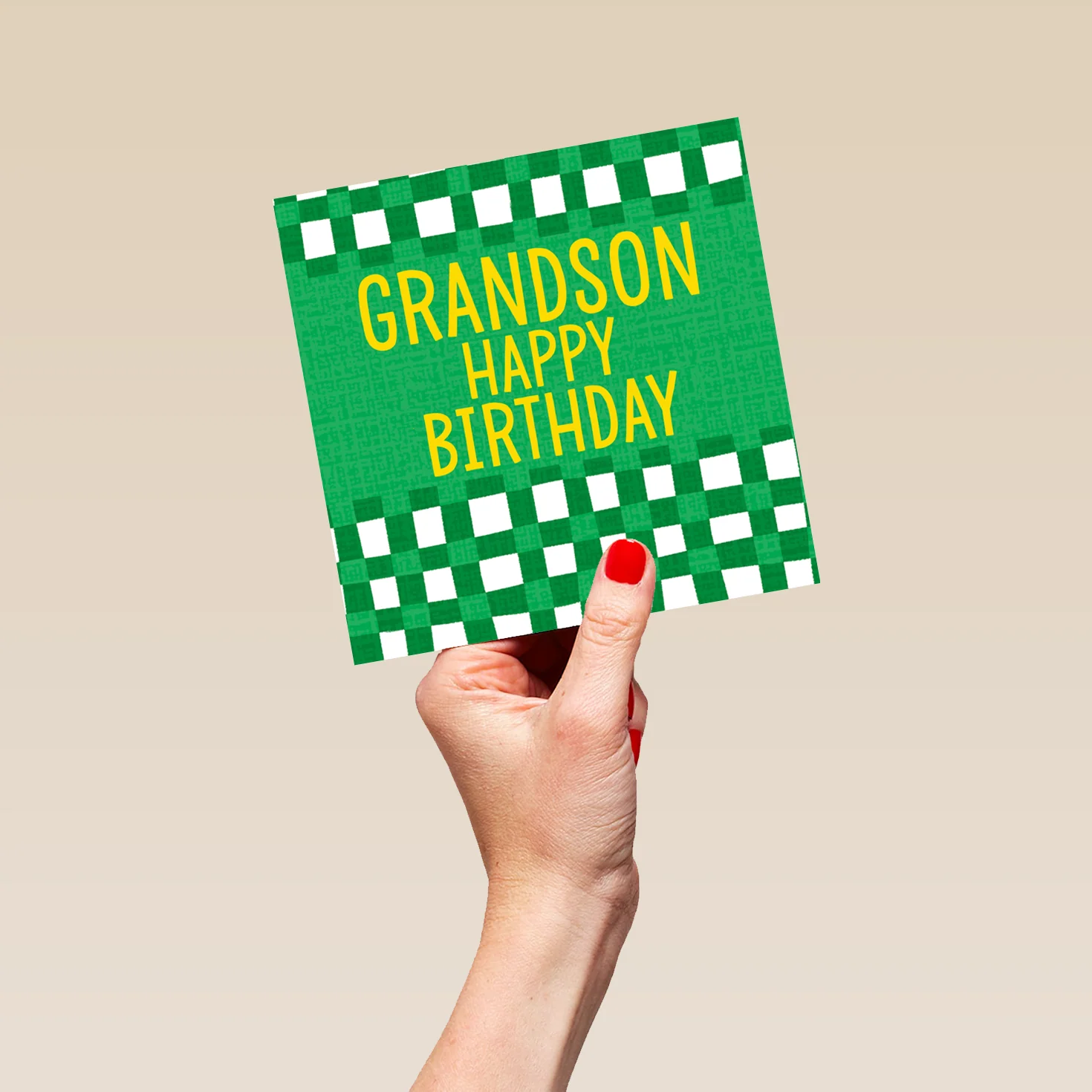 Personalised & Editable Green Checks Birthday Card for Grandson - Image 5