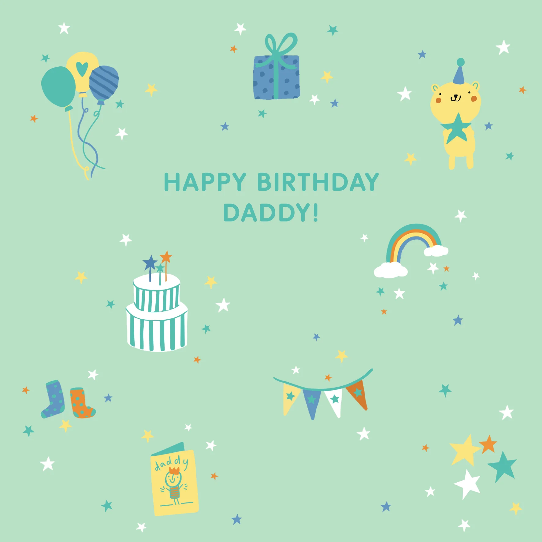 Personalised Editable Green Cute Icons Birthday Card for Daddy