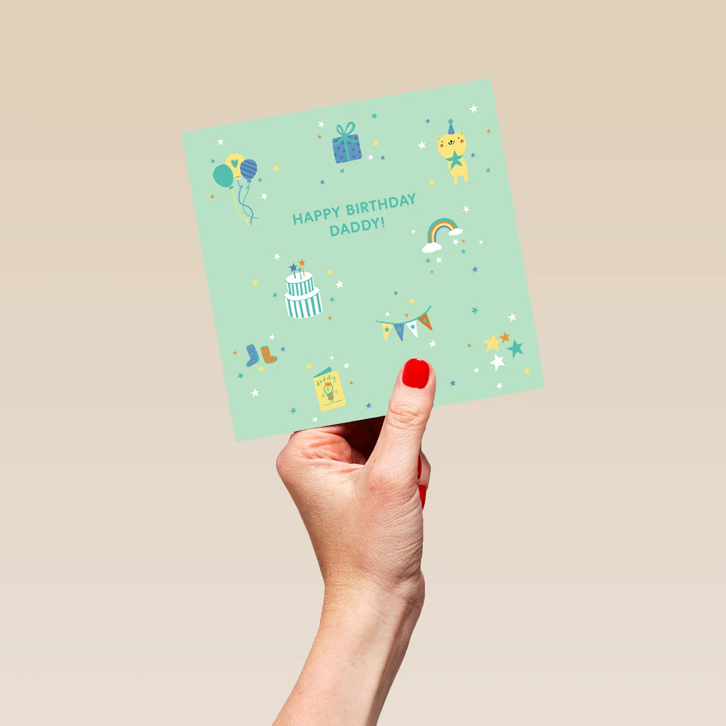 Personalised Editable Green Cute Icons Birthday Card for Daddy - Image 5