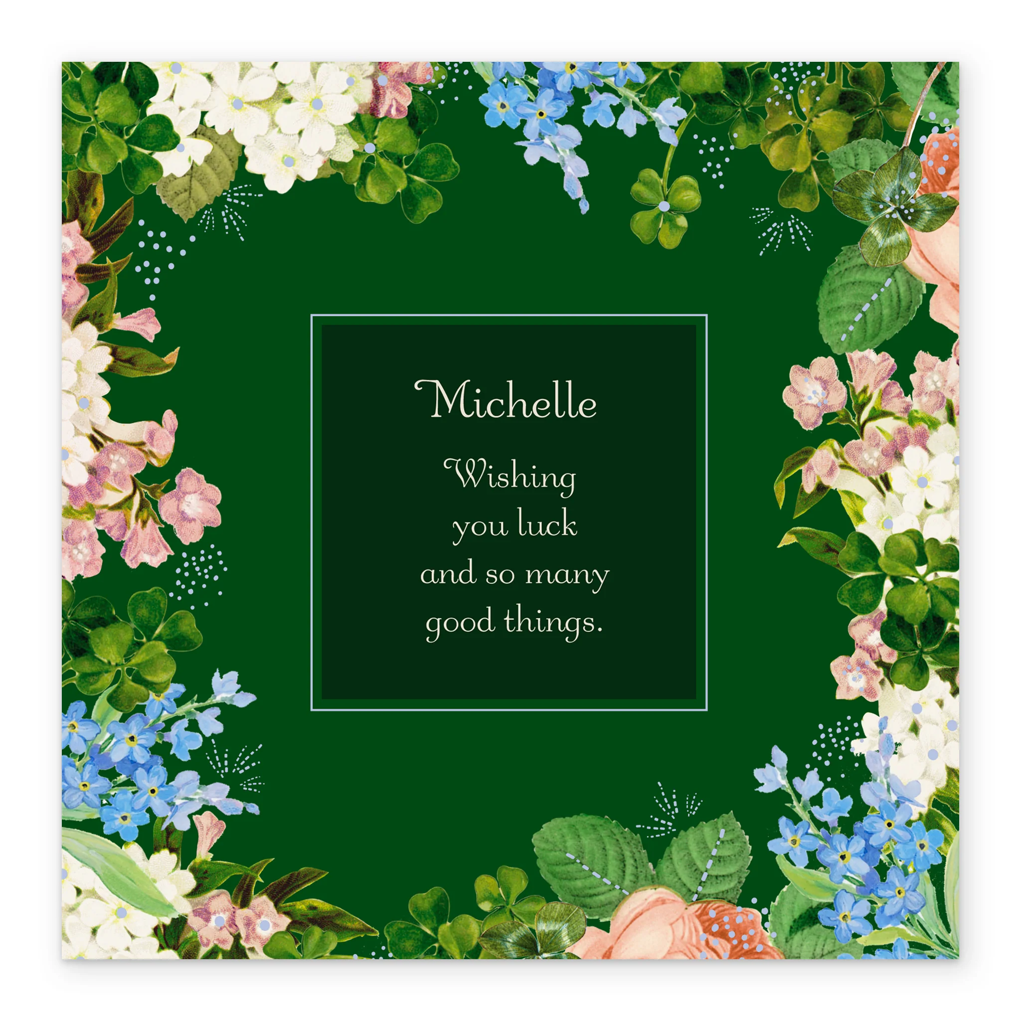 Personalised & Editable Green Florals Good Luck Card - Image 2
