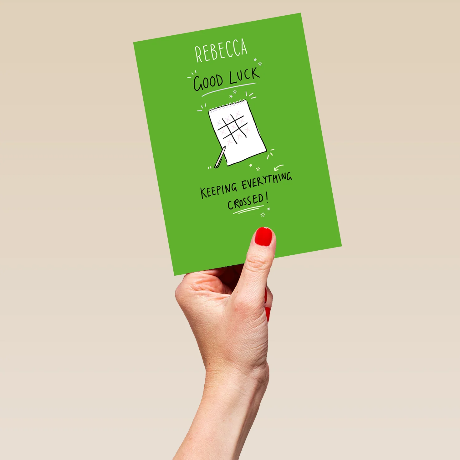 Personalised Editable Green Noughts & Crosses Good Luck Card - Image 5