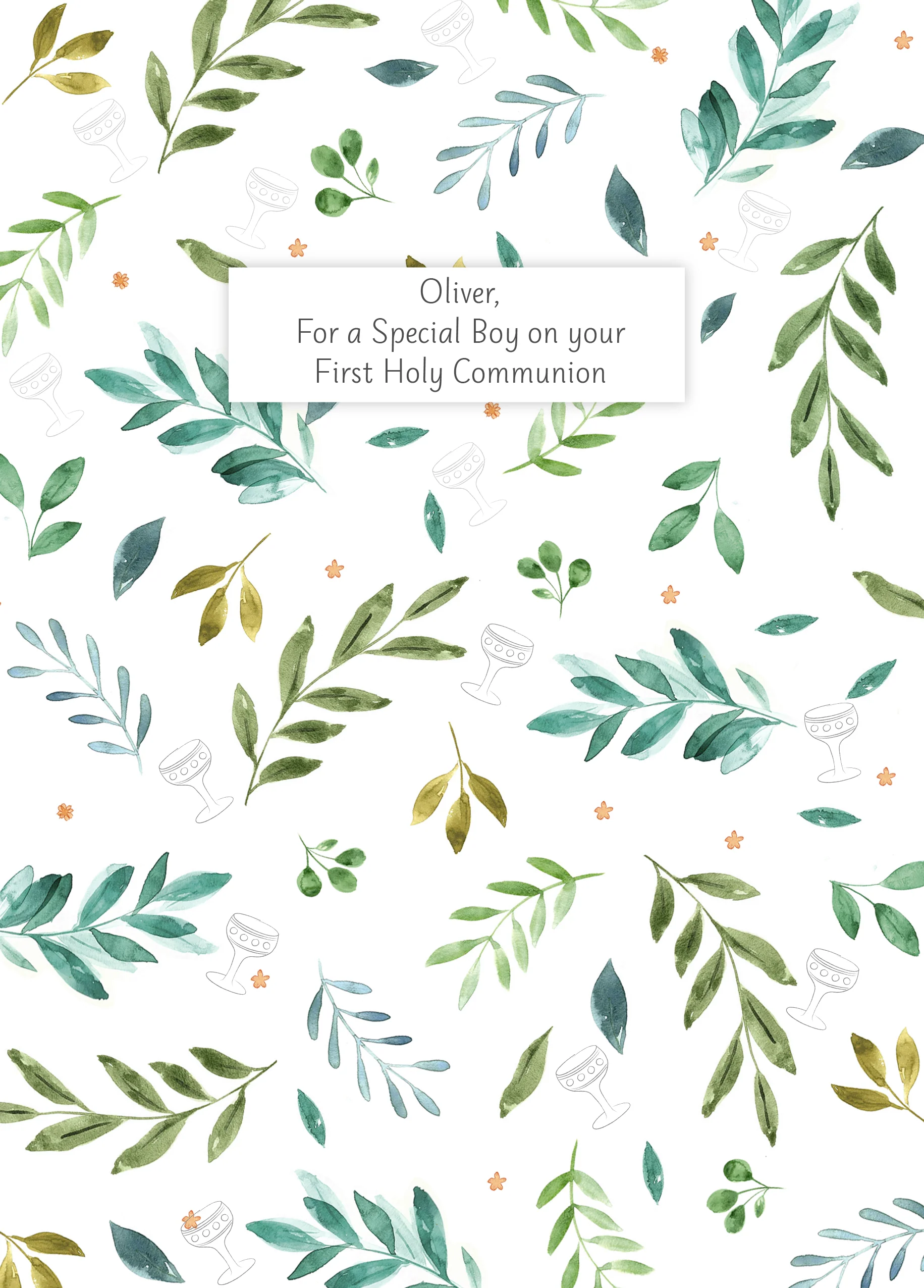 Personalised Editable Greenery First Communion Card