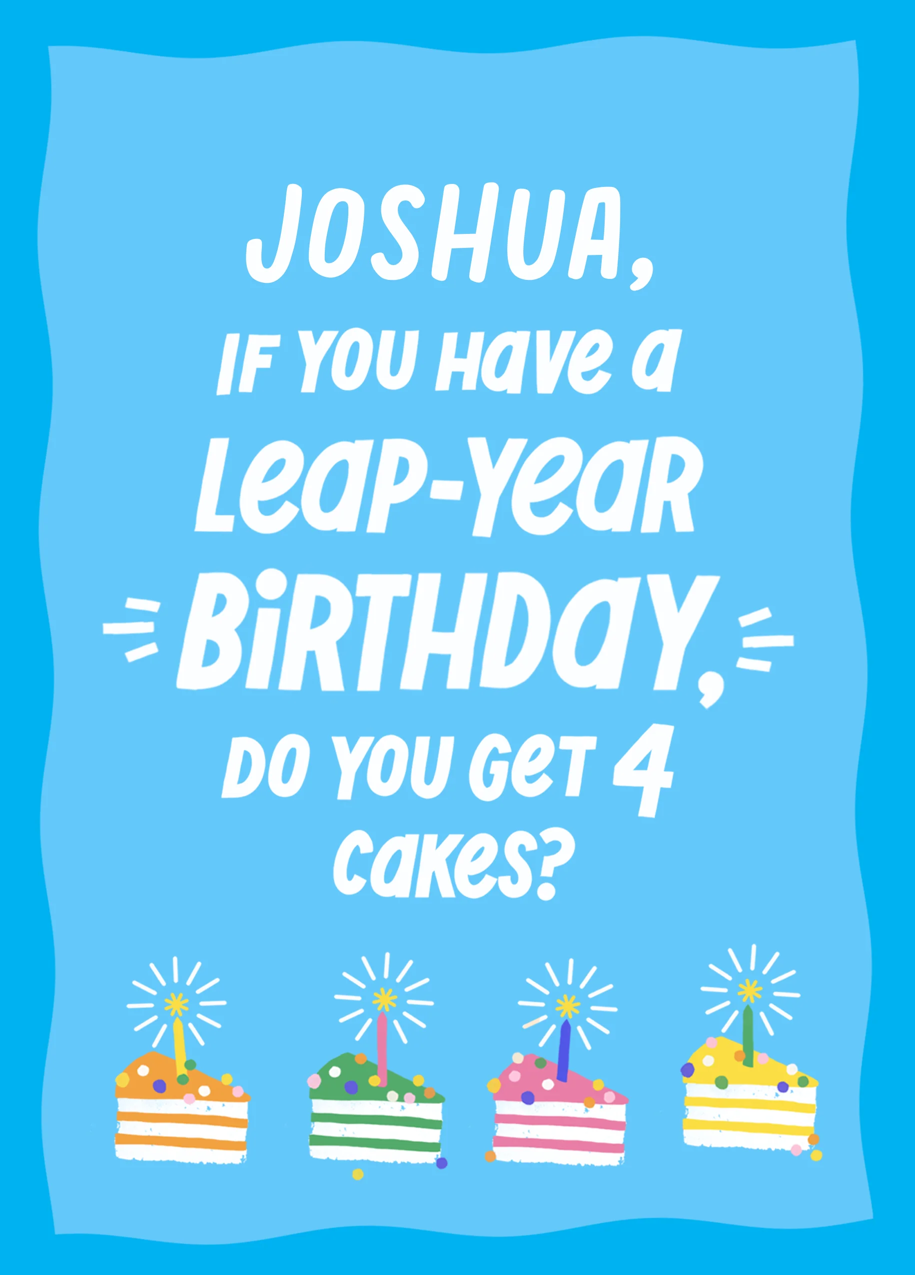 Personalised Editable Leap Year Blue Birthday Card