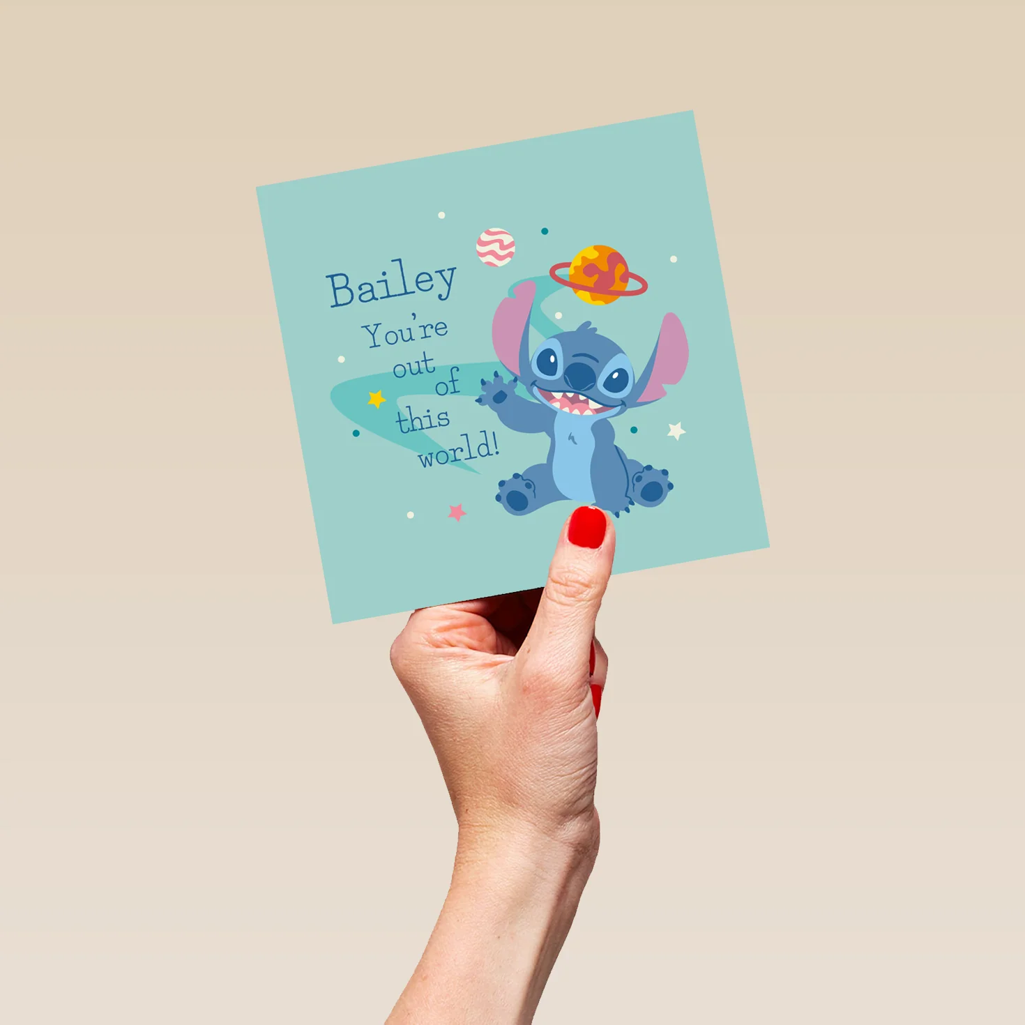 Personalised & Editable Lilo & Stitch Cute Space Greeting Card - Image 5