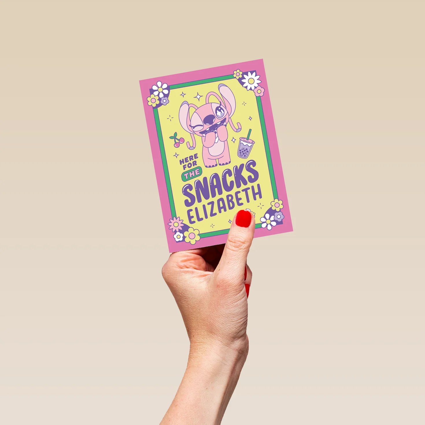 Personalised & Editable Lilo & Stitch Pink Angel Greeting Card - Image 4