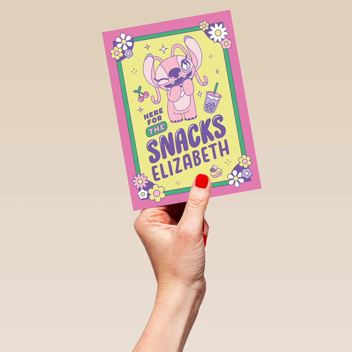 Personalised & Editable Lilo & Stitch Pink Angel Greeting Card - Image 5