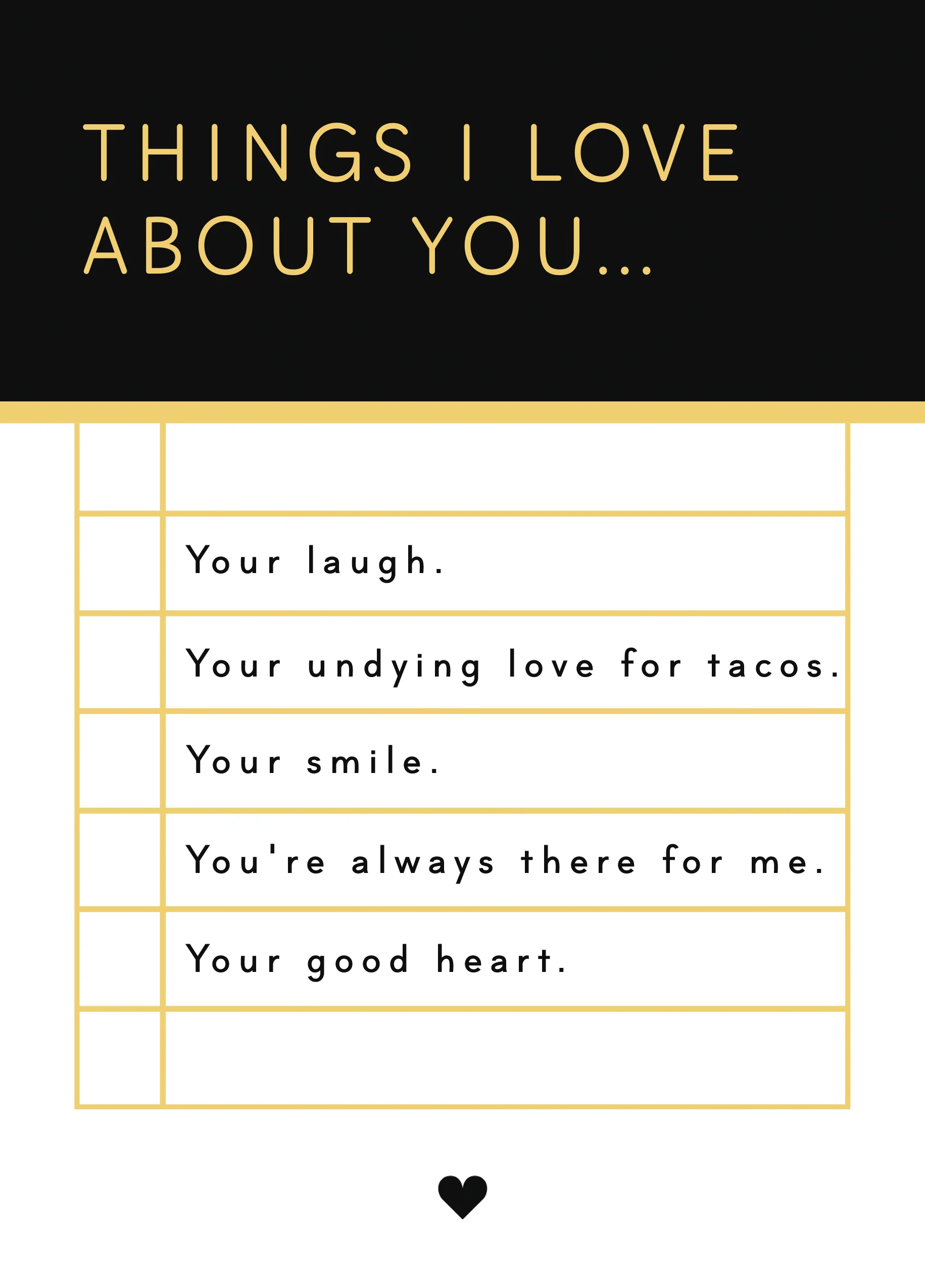 Personalised Editable List of Love Valentine's Day Card