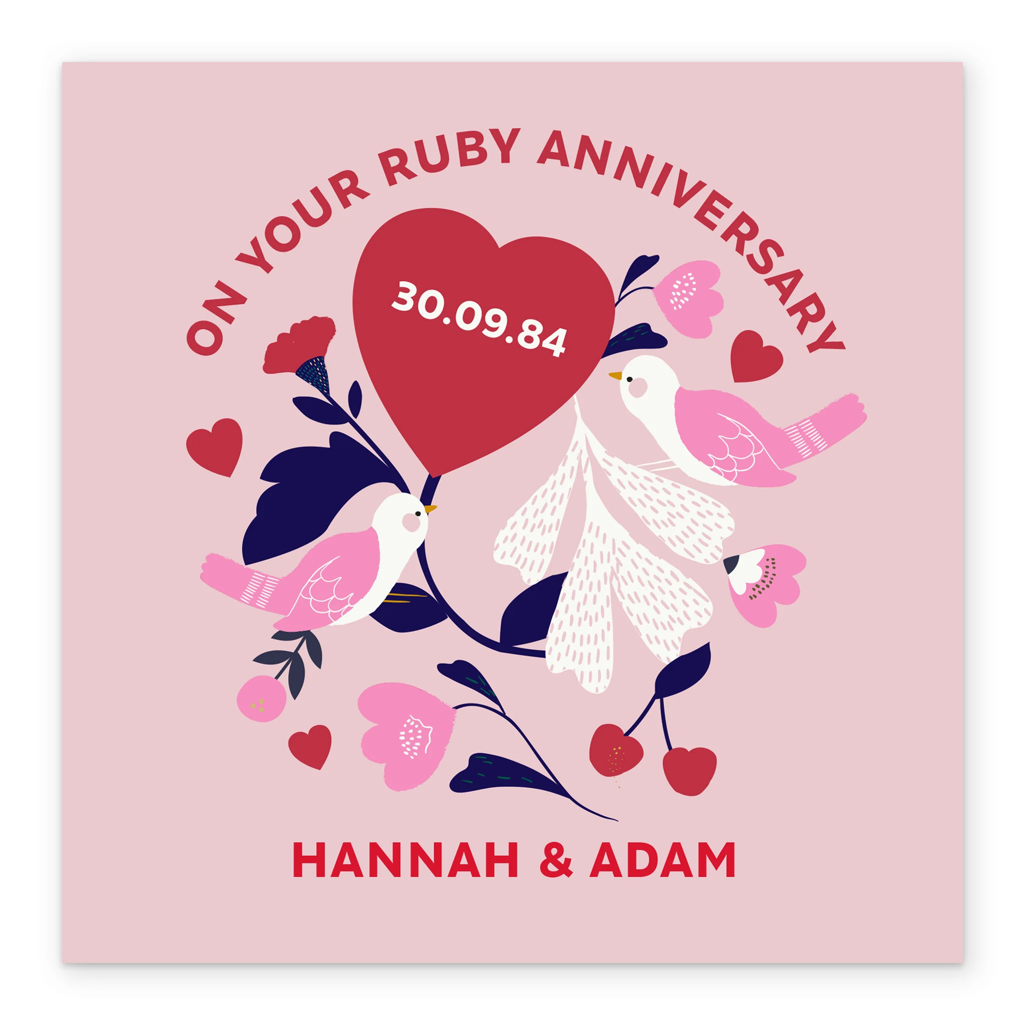 Personalised Editable Lovebirds 40th Ruby Anniversary Card - Image 2
