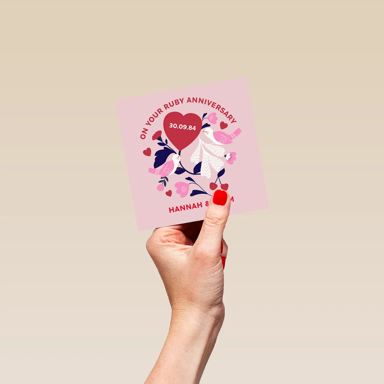 Personalised Editable Lovebirds 40th Ruby Anniversary Card - Image 4