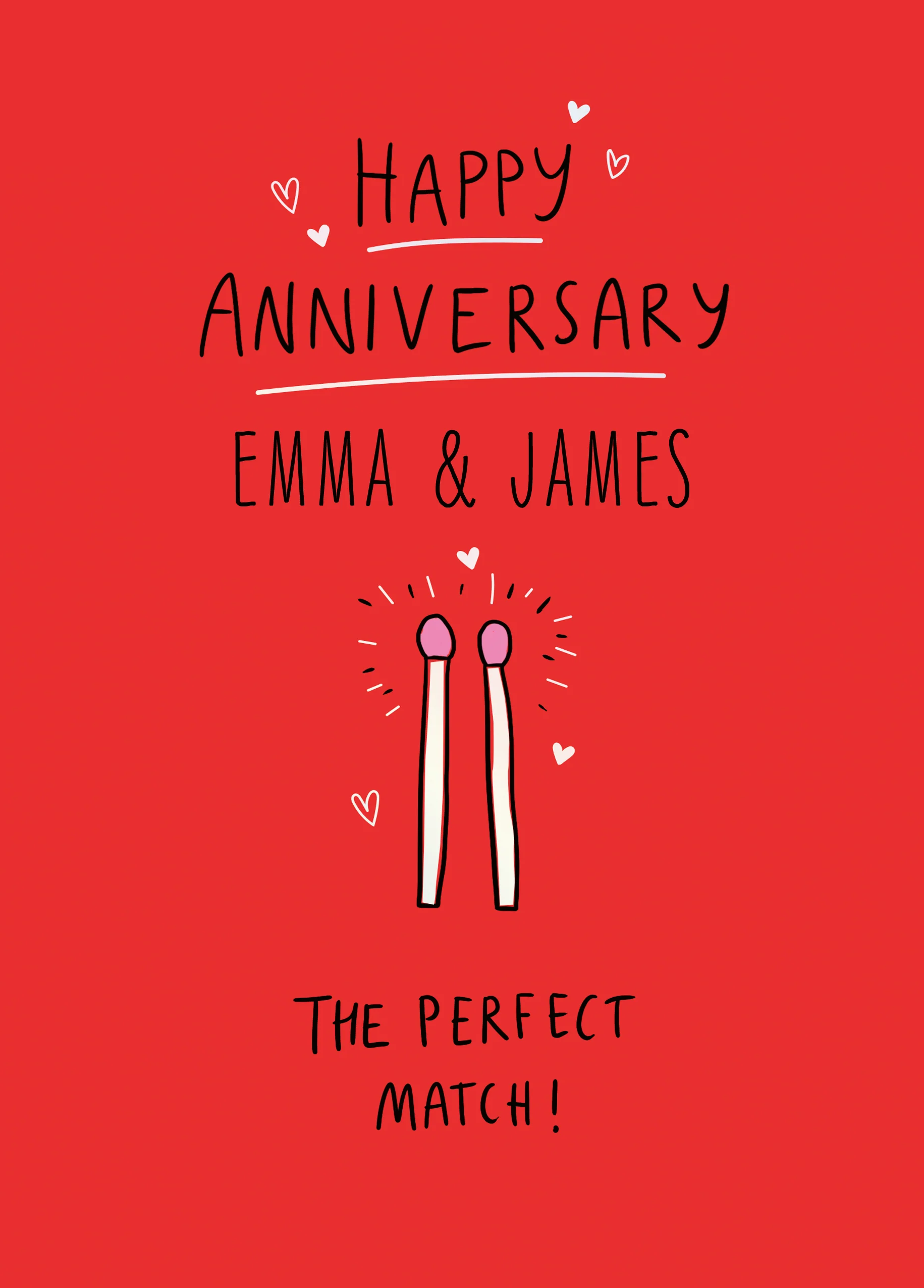 Personalised Editable Matchsticks & Hearts Anniversary Card