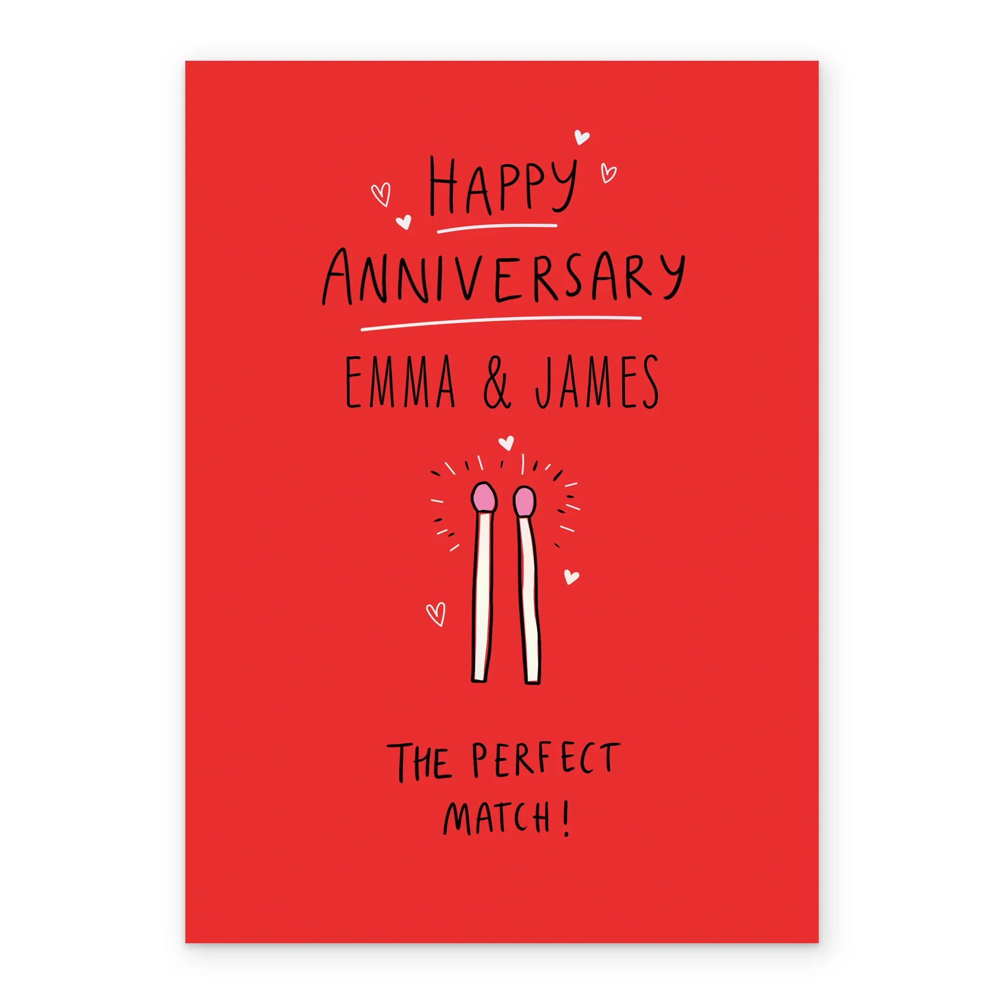 Personalised Editable Matchsticks & Hearts Anniversary Card - Image 2