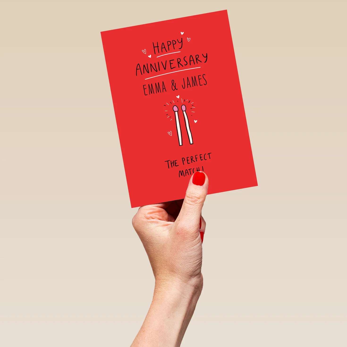 Personalised Editable Matchsticks & Hearts Anniversary Card - Image 5
