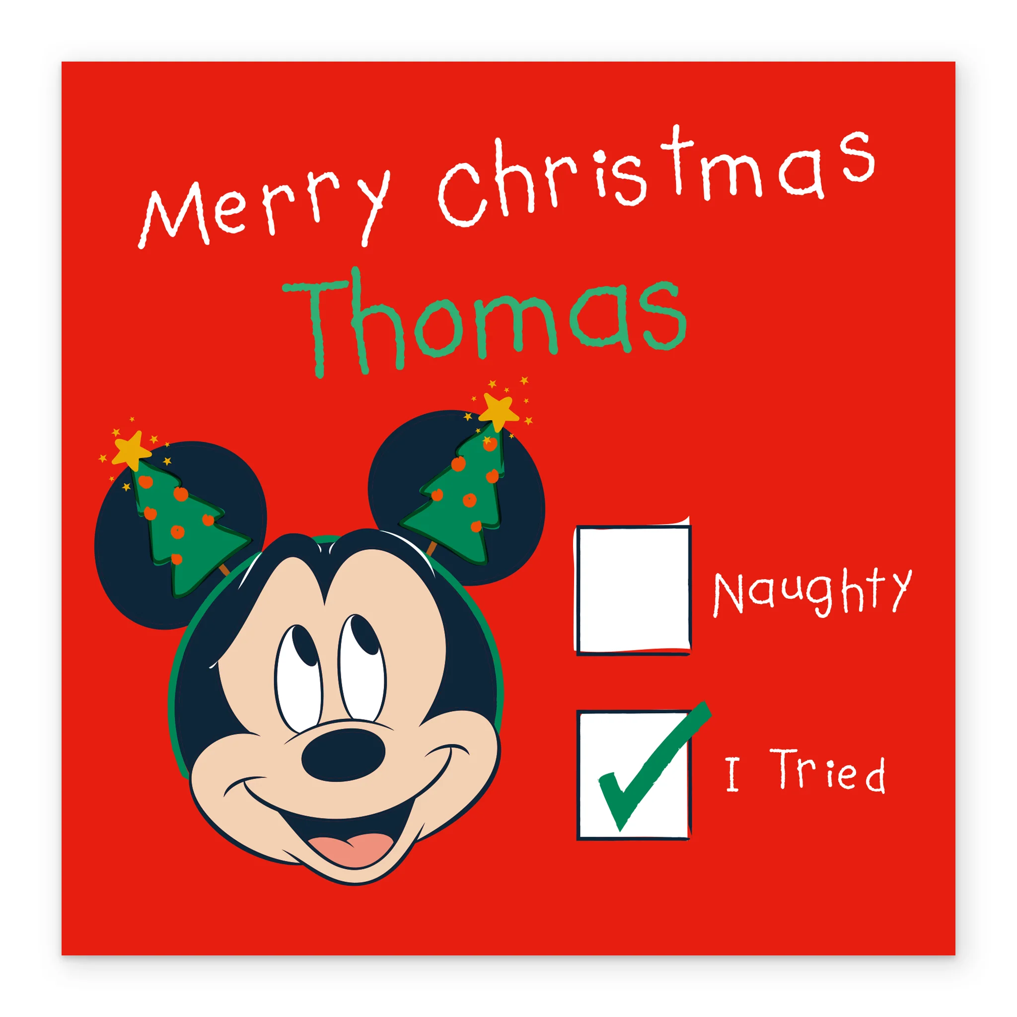 Personalised Editable Mickey Mouse & Festive Headband Christmas Card - Image 2