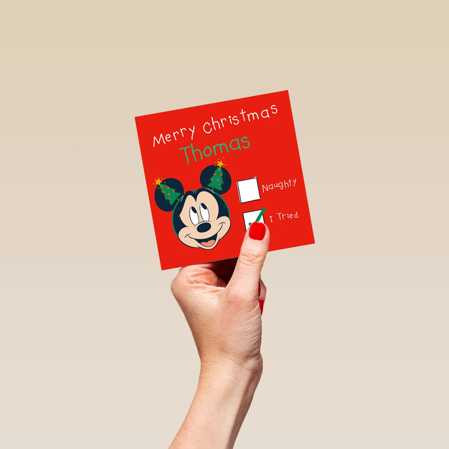Personalised Editable Mickey Mouse & Festive Headband Christmas Card - Image 4