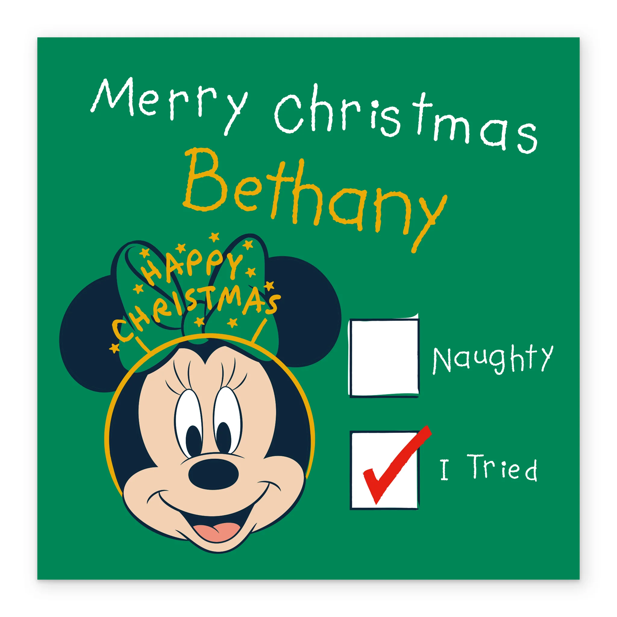 Personalised Editable Minnie Mouse & Festive Headband Christmas Card - Image 2
