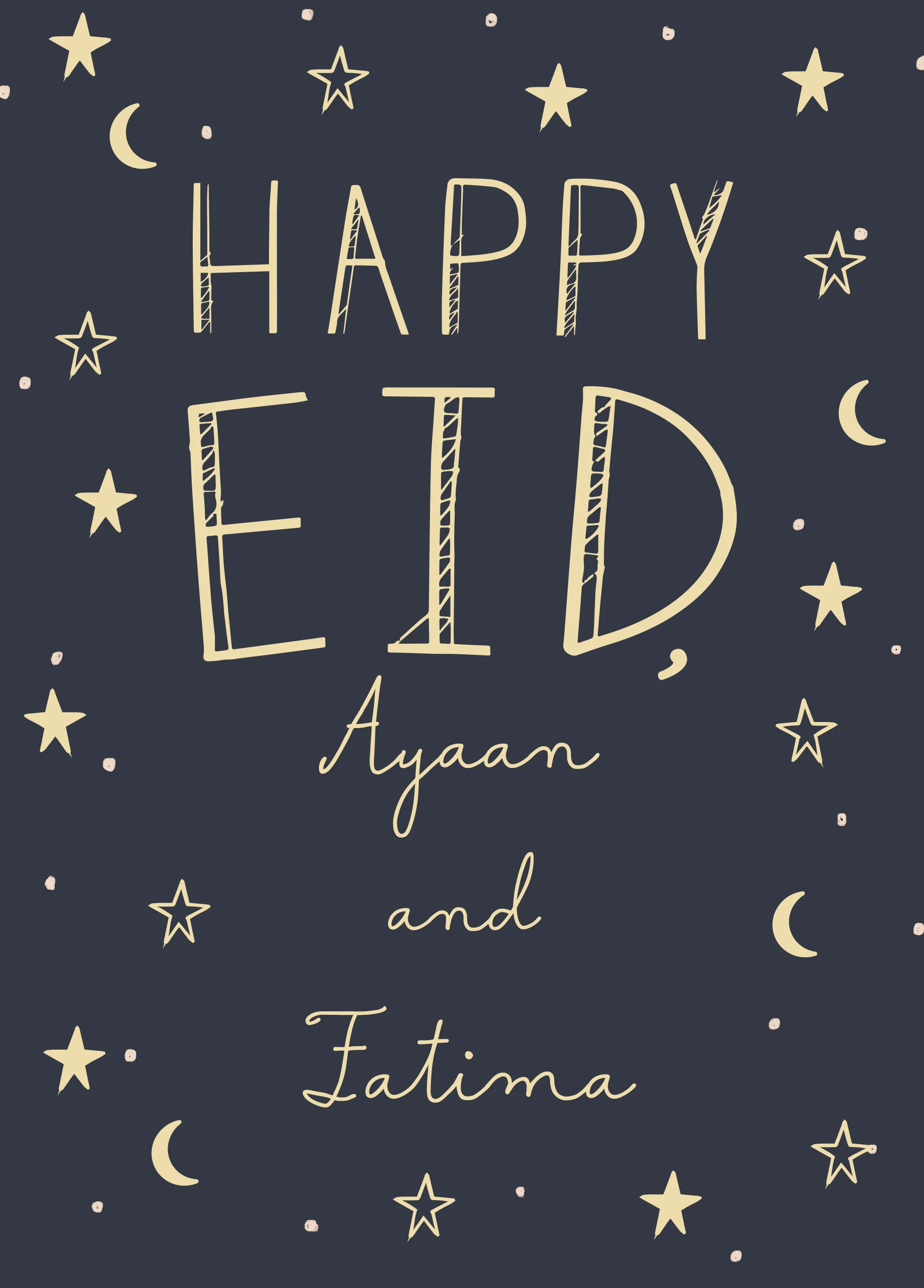 Personalised Editable Moon & Stars Eid Greetings Card