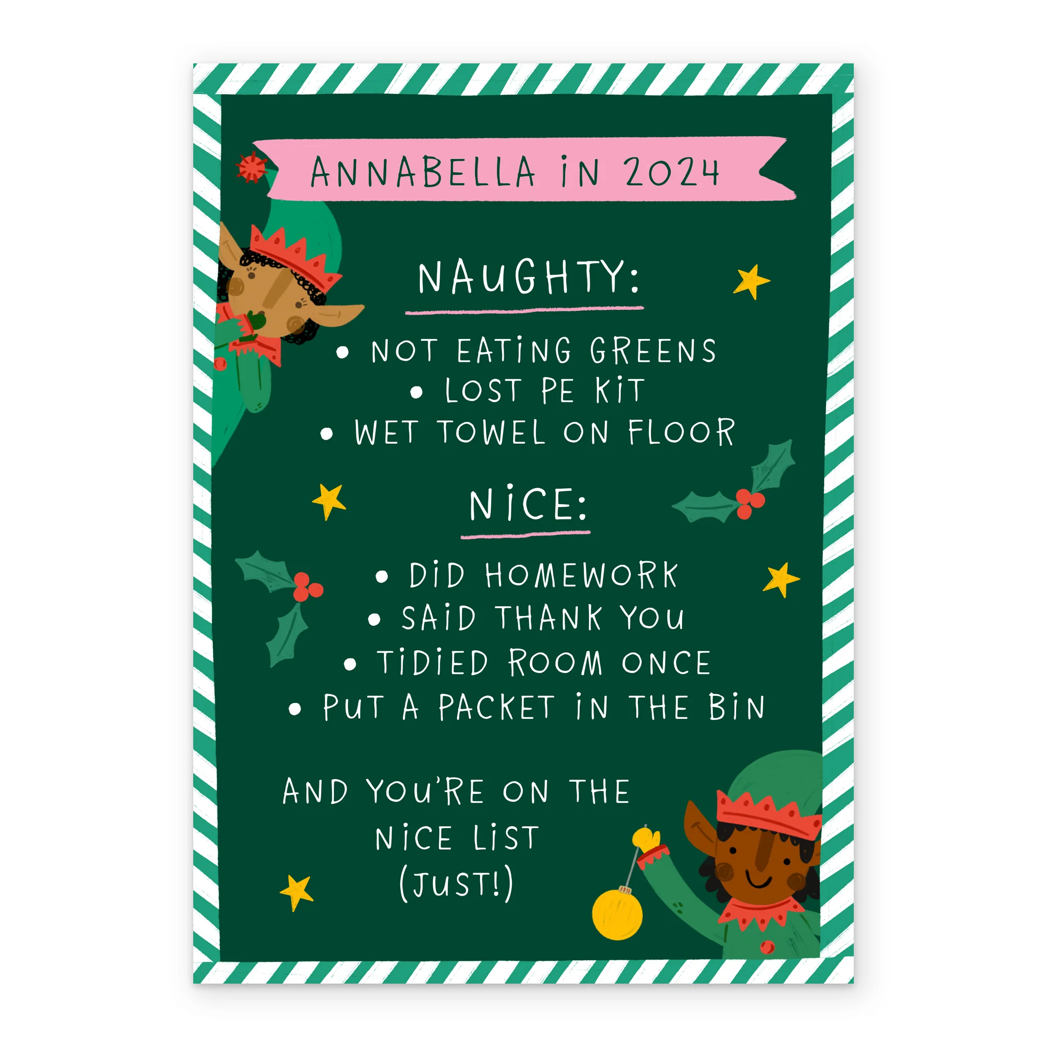 Personalised Editable 'Naughty & Nice List' Elves Christmas Card - Image 2