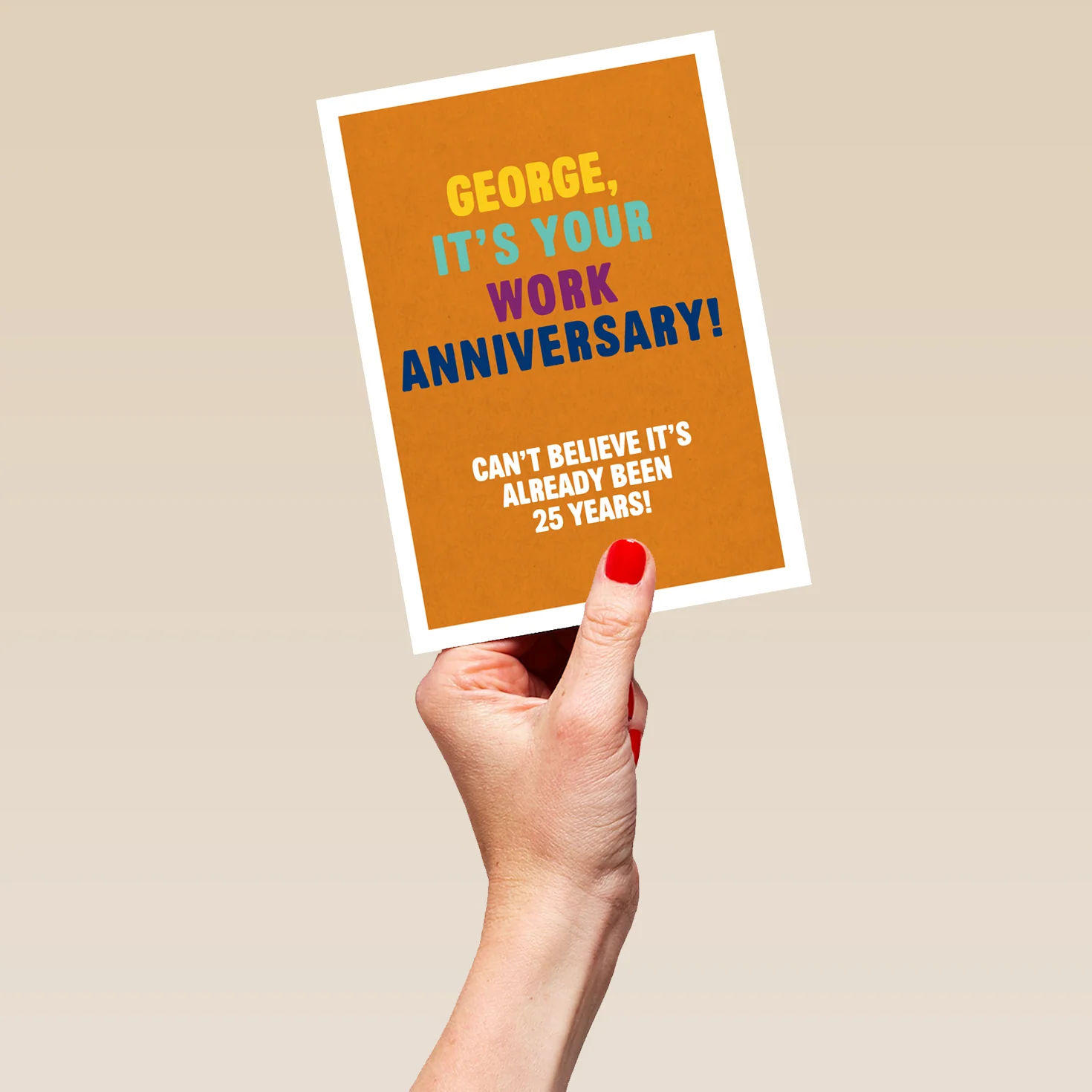 Personalised & Editable Orange Funny Work Anniversary Card - Image 5