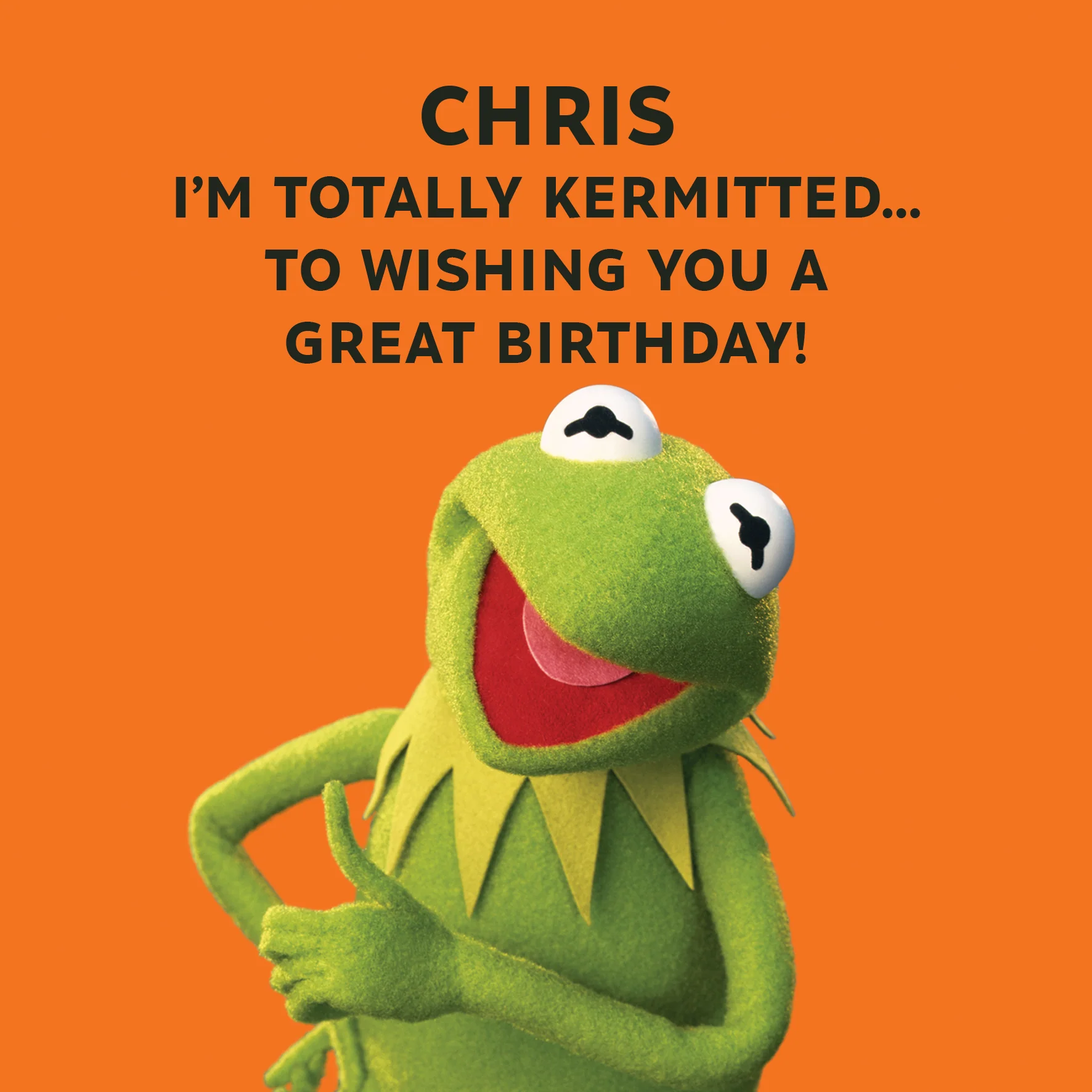 Personalised Editable Orange Kermit the Frog Birthday Card