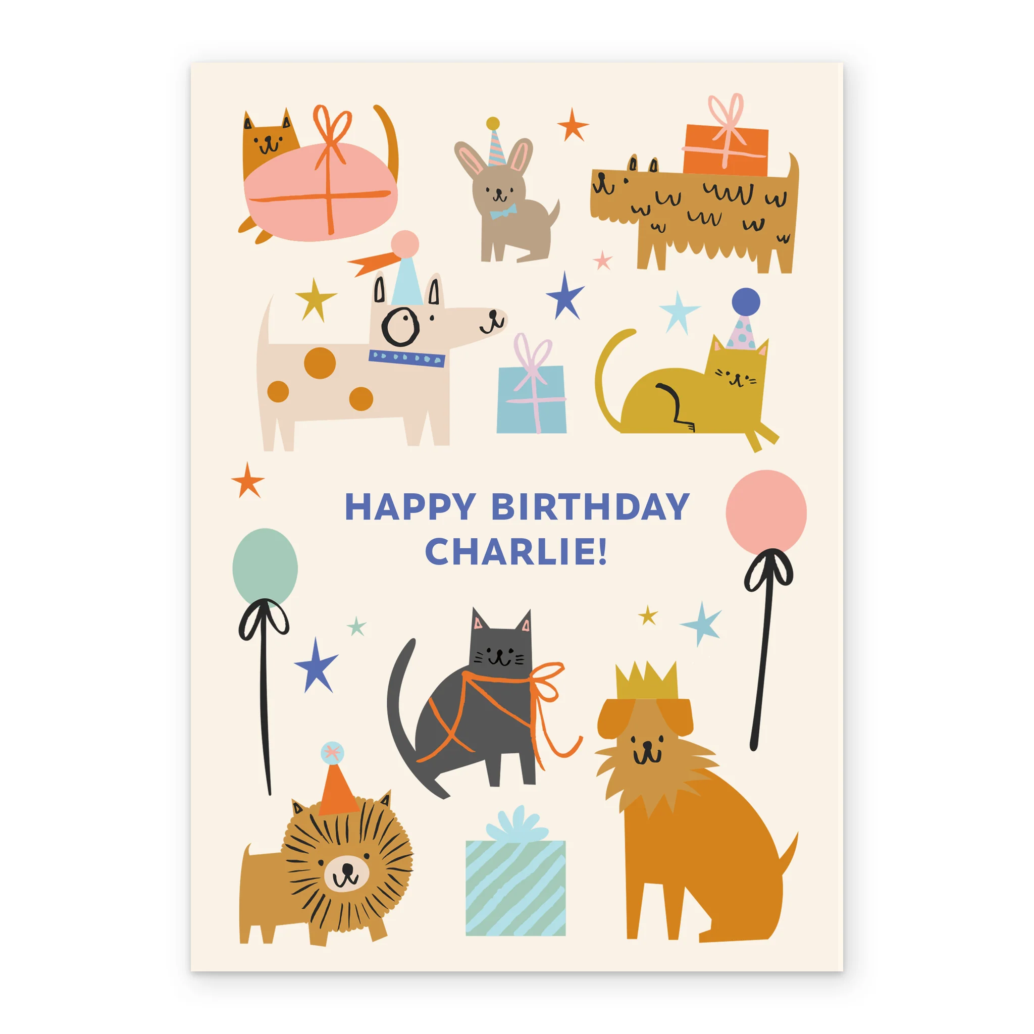 Personalised Editable Party Cats & Dogs Birthday Card - Image 2