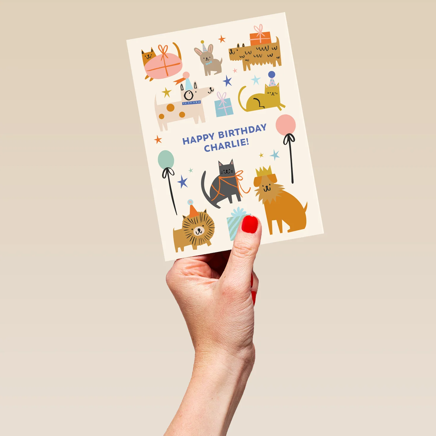 Personalised Editable Party Cats & Dogs Birthday Card - Image 5