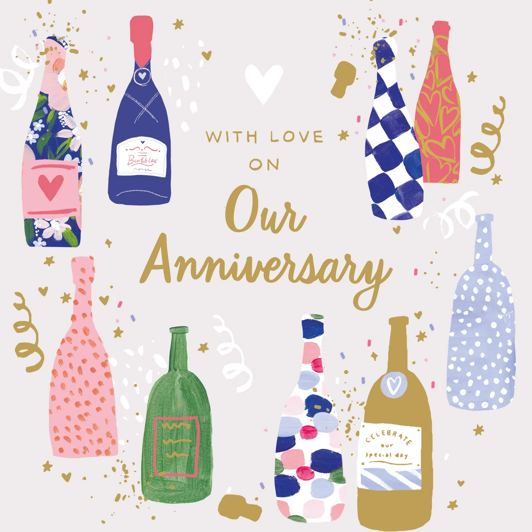 Personalised Editable Patterned Bottles Anniversary Card