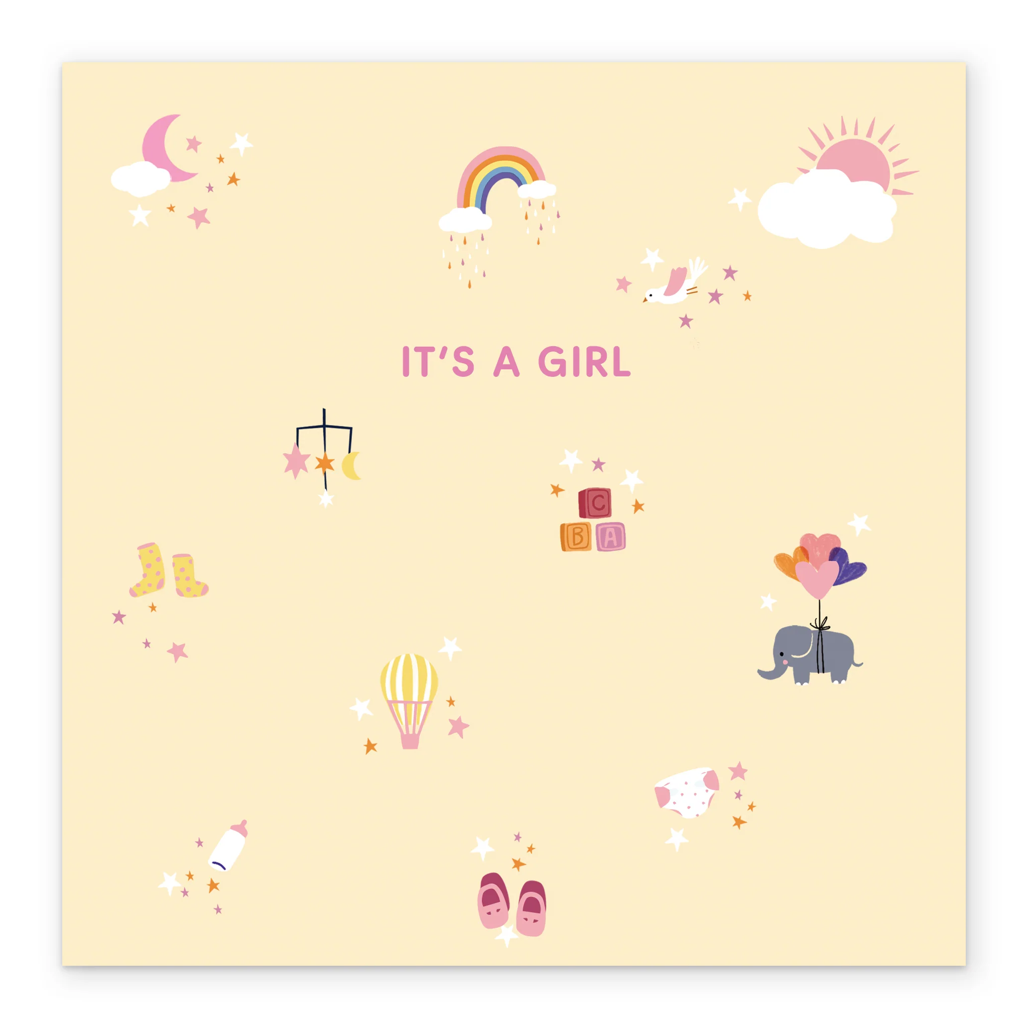 Personalised Editable Peach Cute Icons New Baby Girl Card - Image 2