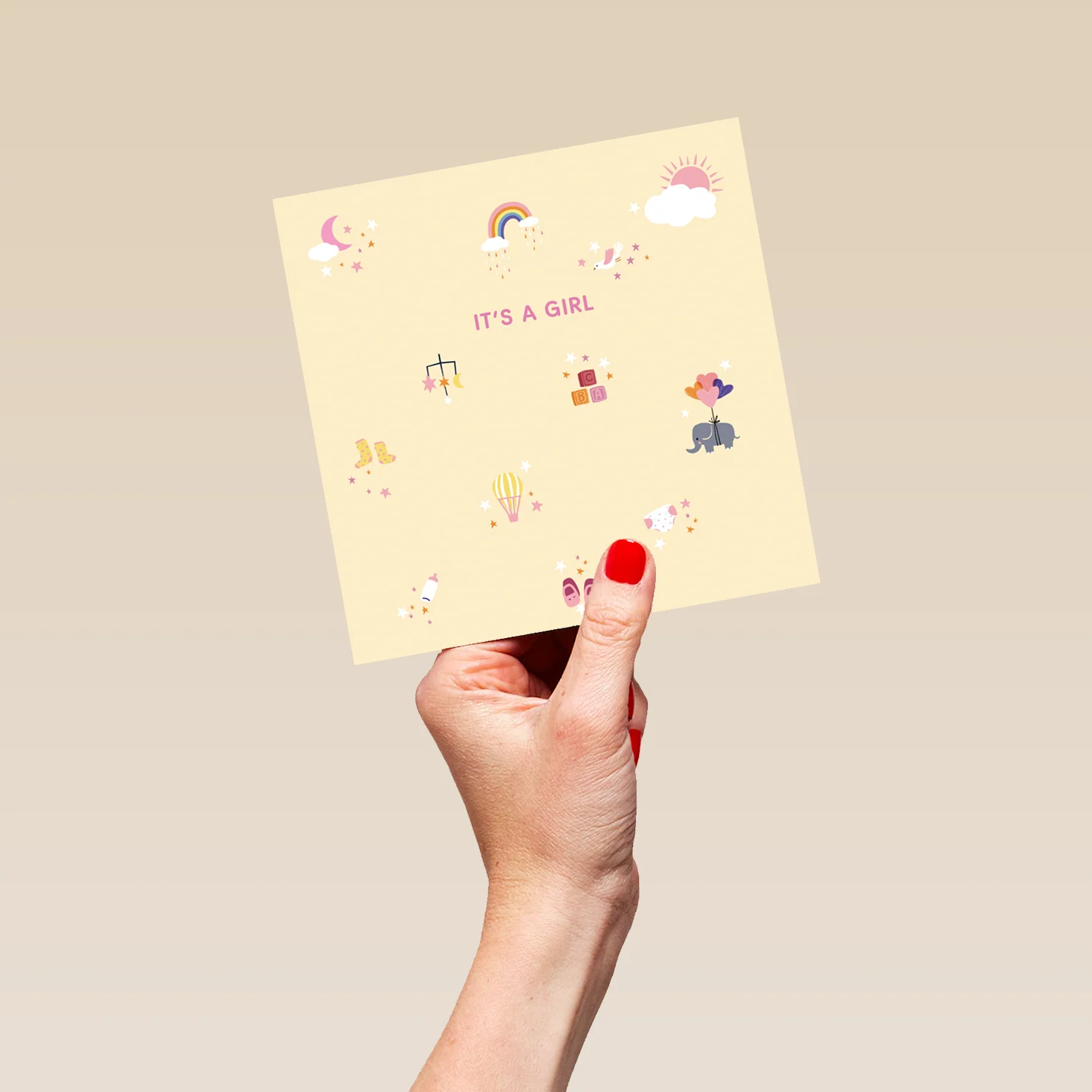 Personalised Editable Peach Cute Icons New Baby Girl Card - Image 5