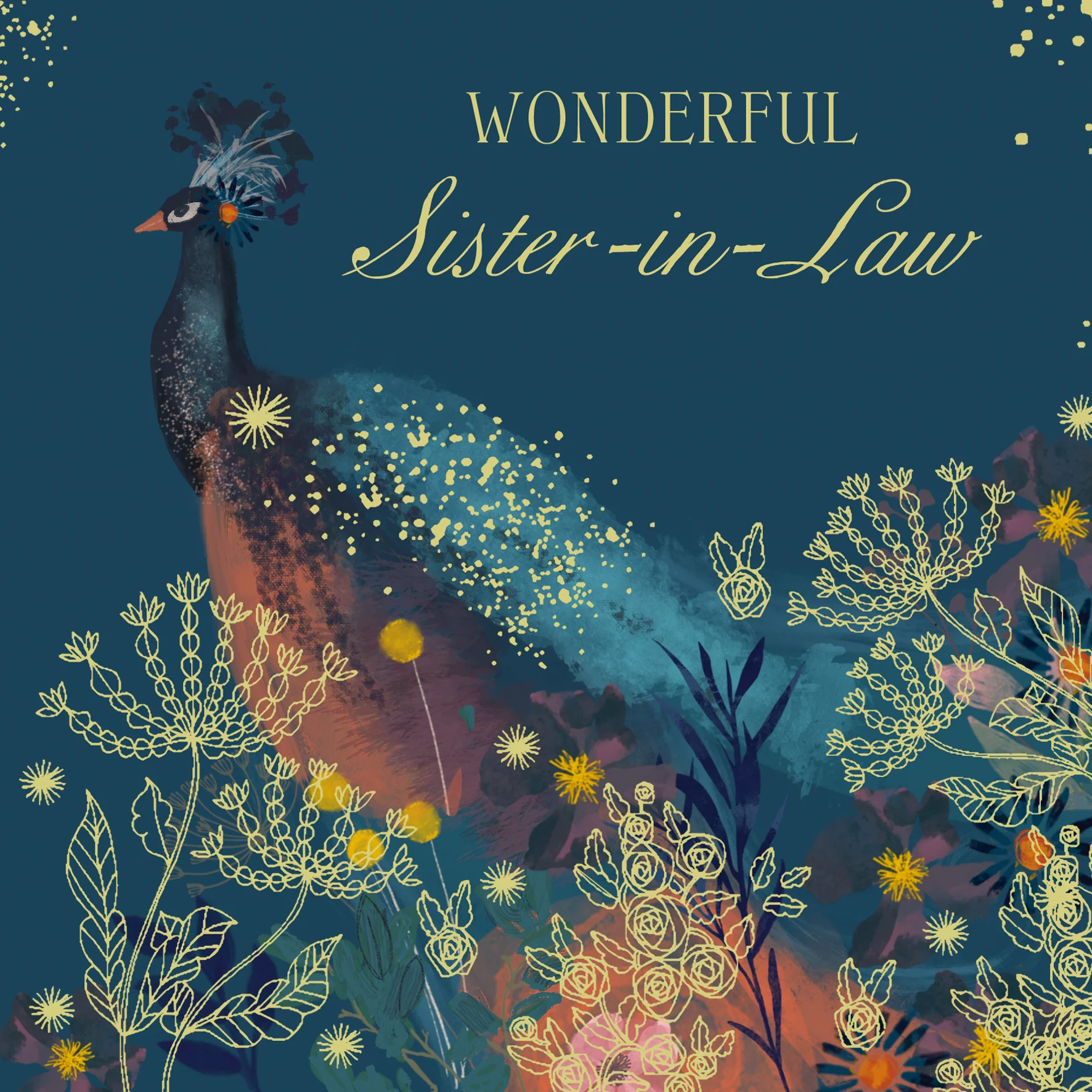 Personalised & Editable Peacock Sister in Law Greeting Card