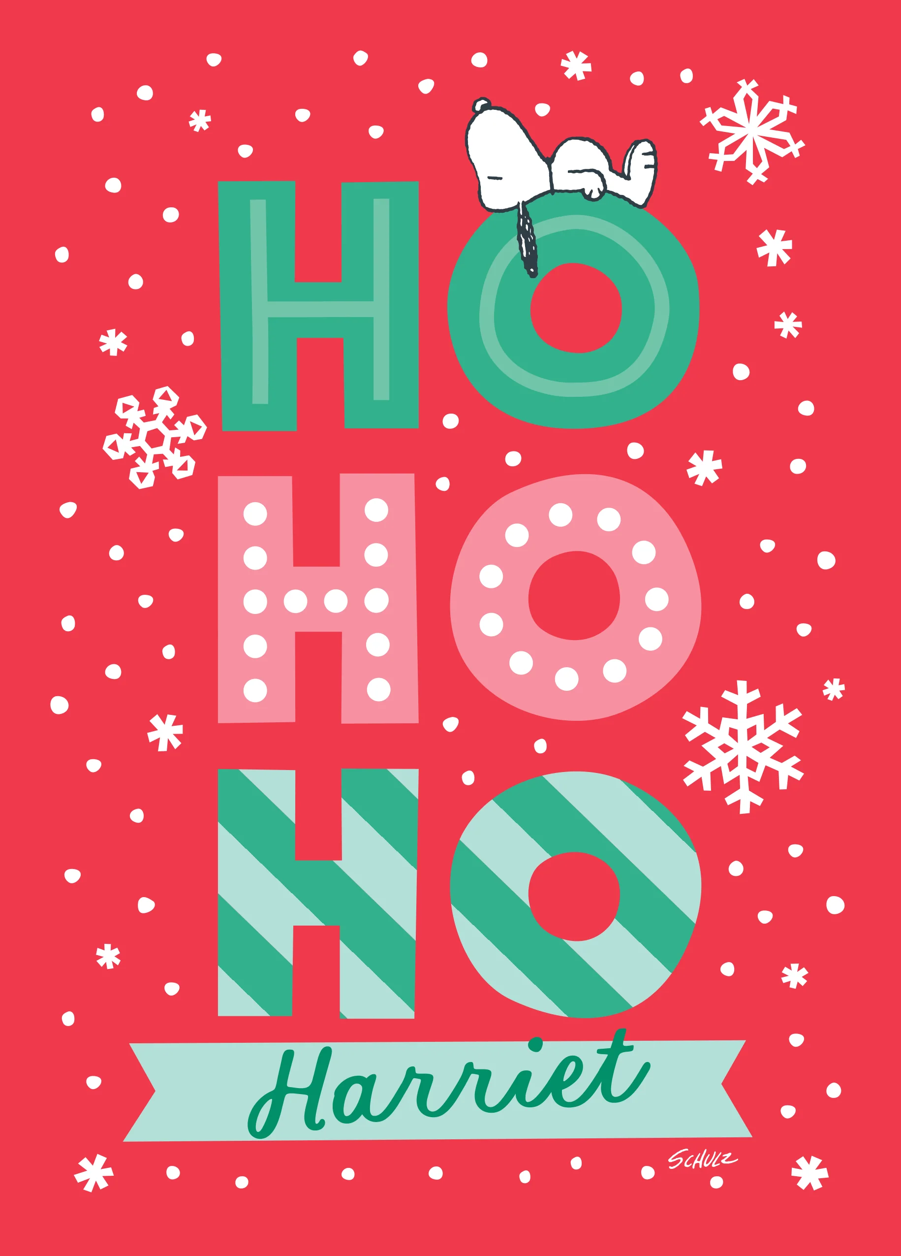 Personalised Editable PEANUTS™ SNOOPY 'Ho Ho Ho' Christmas Card