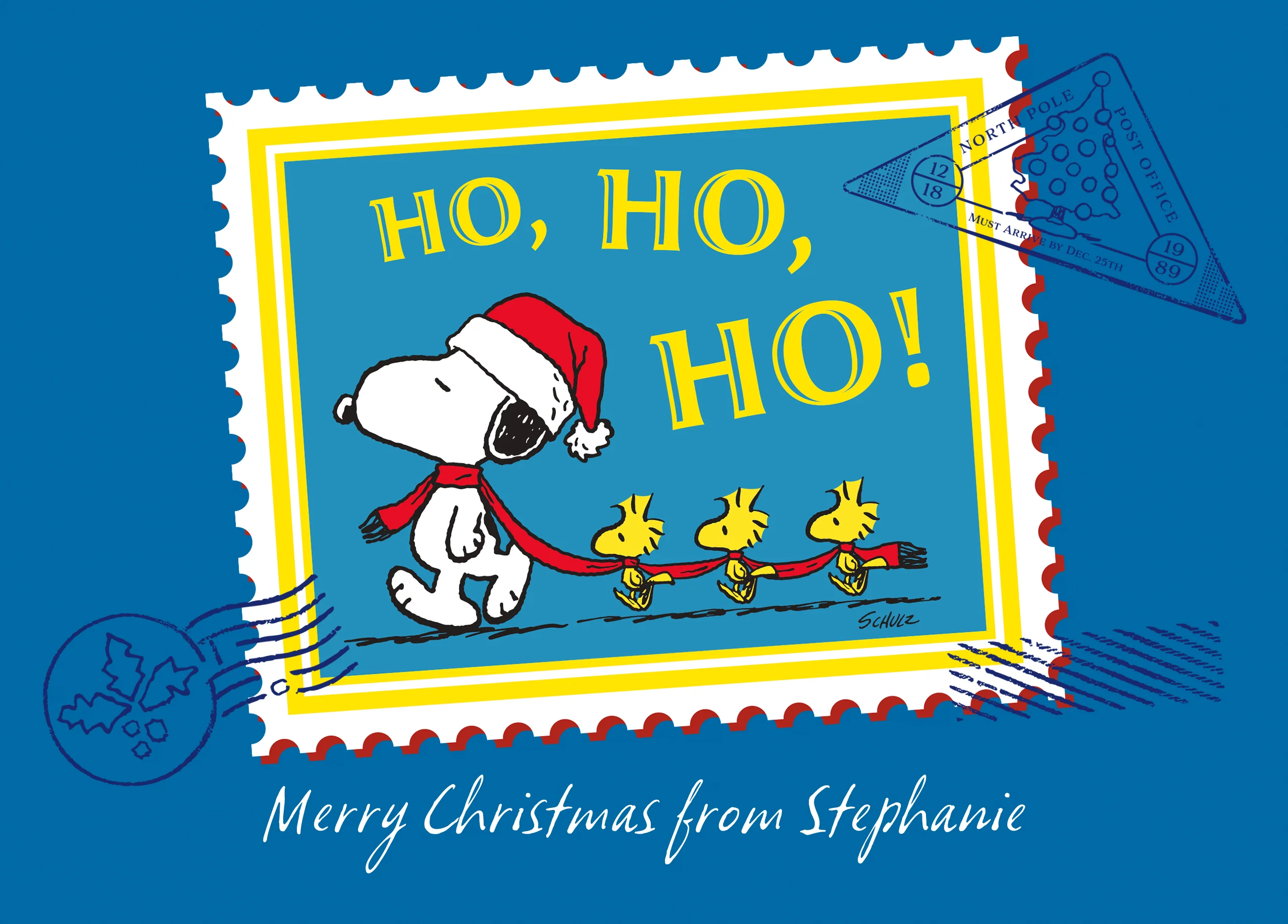 Personalised Editable PEANUTS™ SNOOPY Postage Stamp Christmas Card