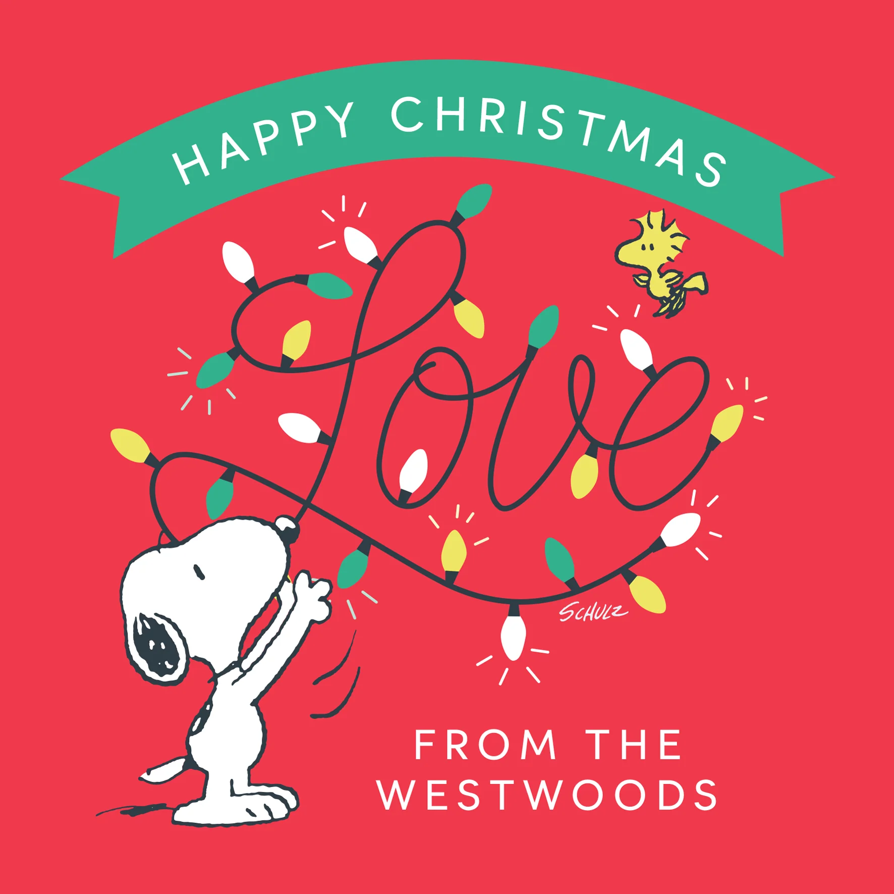 Personalised Editable PEANUTS™ SNOOPY & WOODSTOCK 'Love' Christmas Card