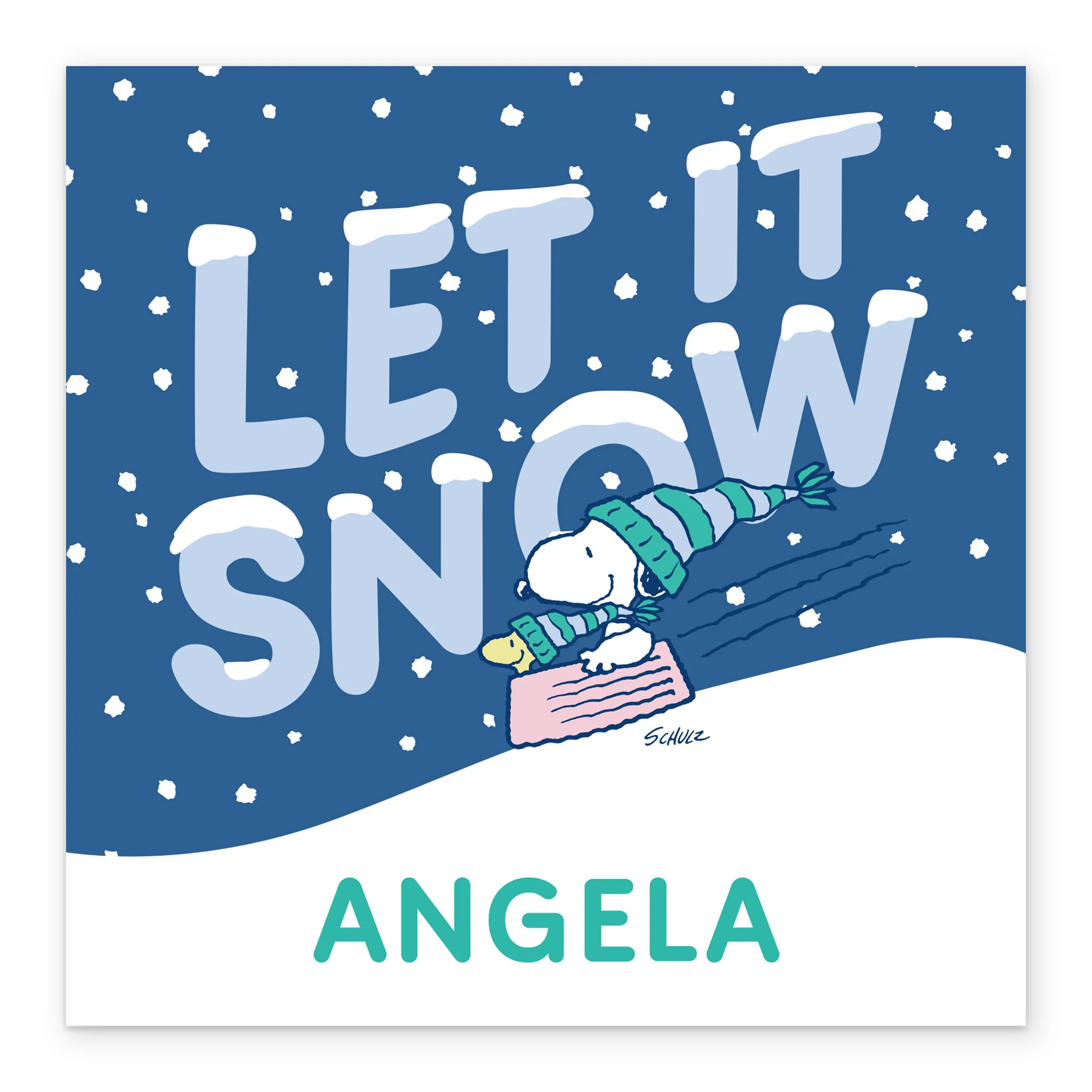 Personalised Editable PEANUTS™ SNOOPY & WOODSTOCK Sledging Christmas Card - Image 2