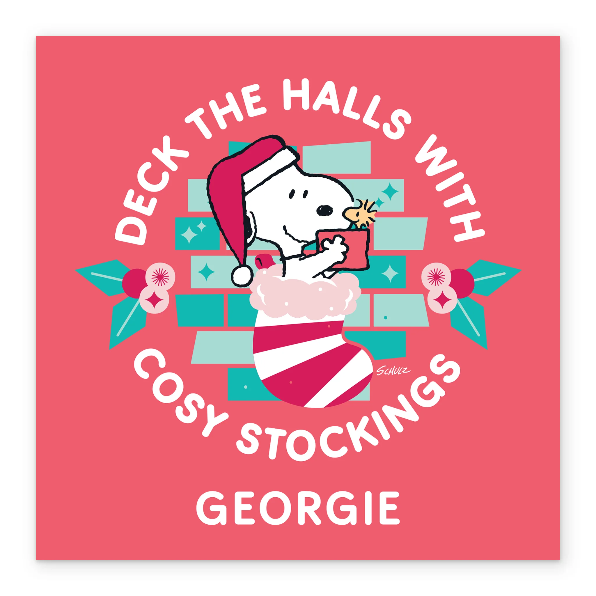 Personalised Editable PEANUTS™ SNOOPY & WOODSTOCK Stocking Christmas Card - Image 2