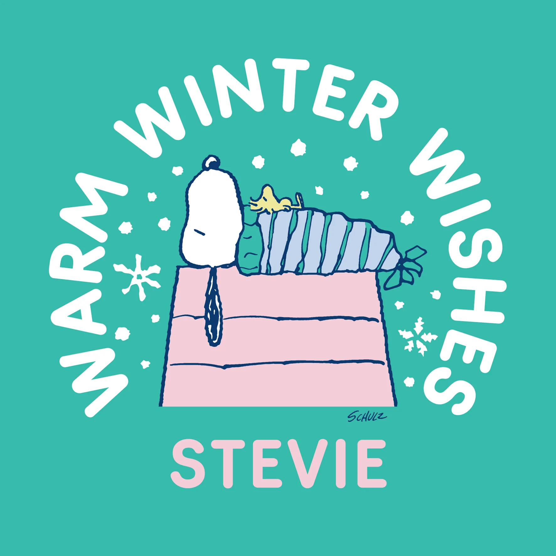 Personalised Editable PEANUTS™ SNOOPY & WOODSTOCK Woolly Hat Christmas Card