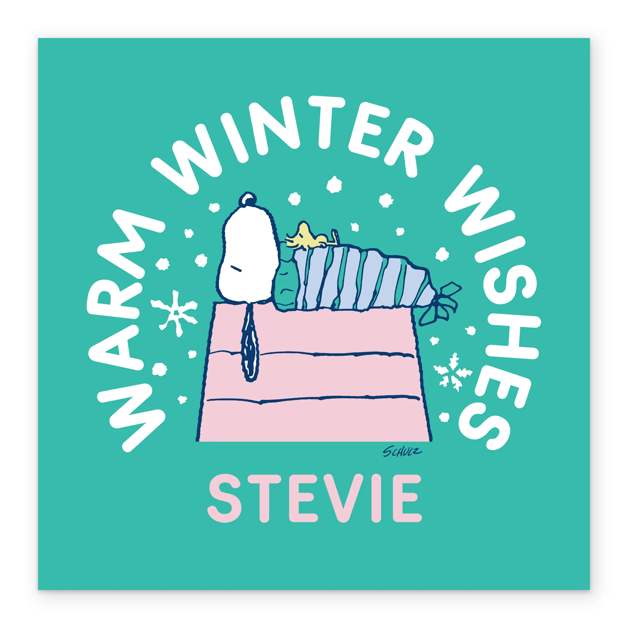 Personalised Editable PEANUTS™ SNOOPY & WOODSTOCK Woolly Hat Christmas Card - Image 2