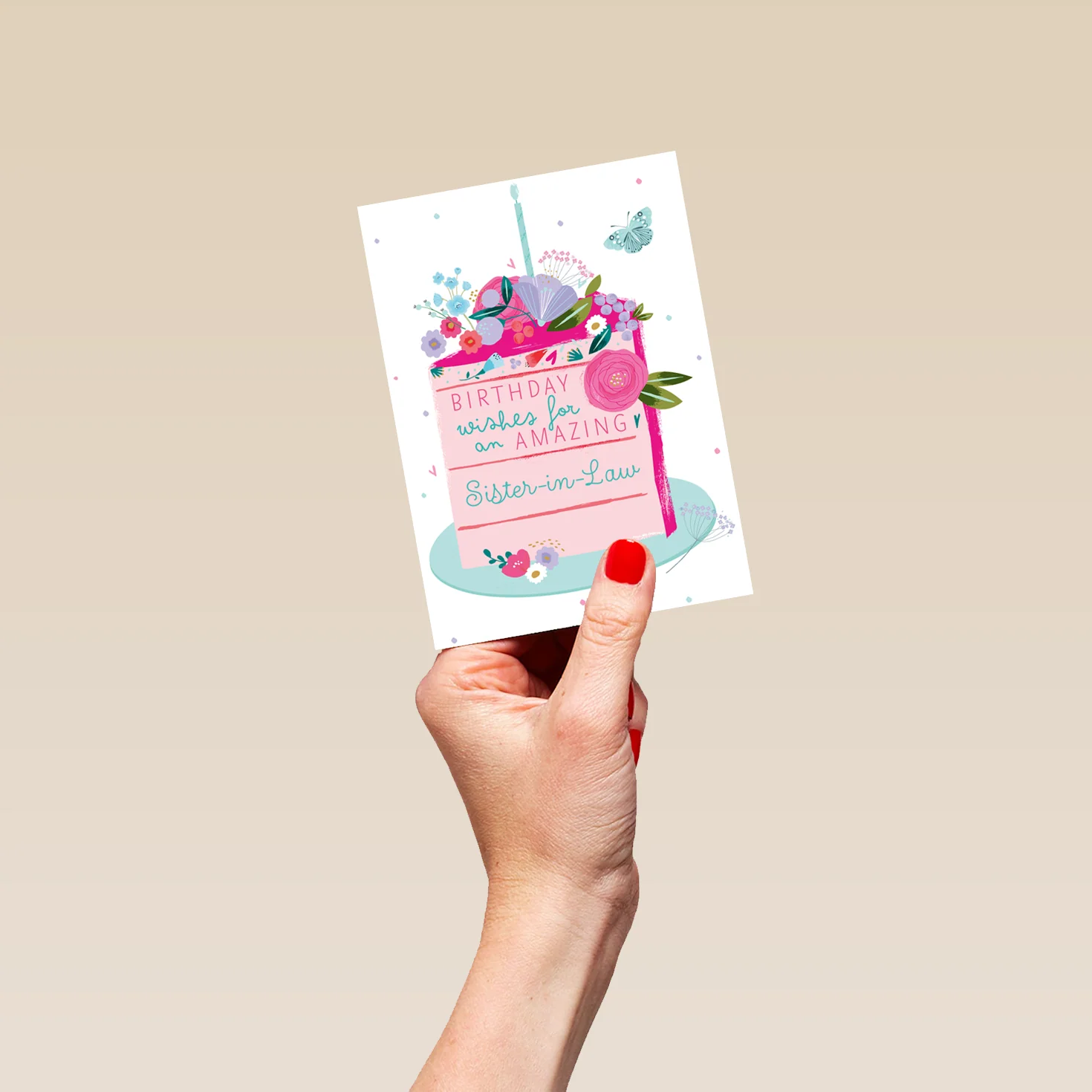 Personalised & Editable Pink Cake Sister in Law Birthday Card - Image 4