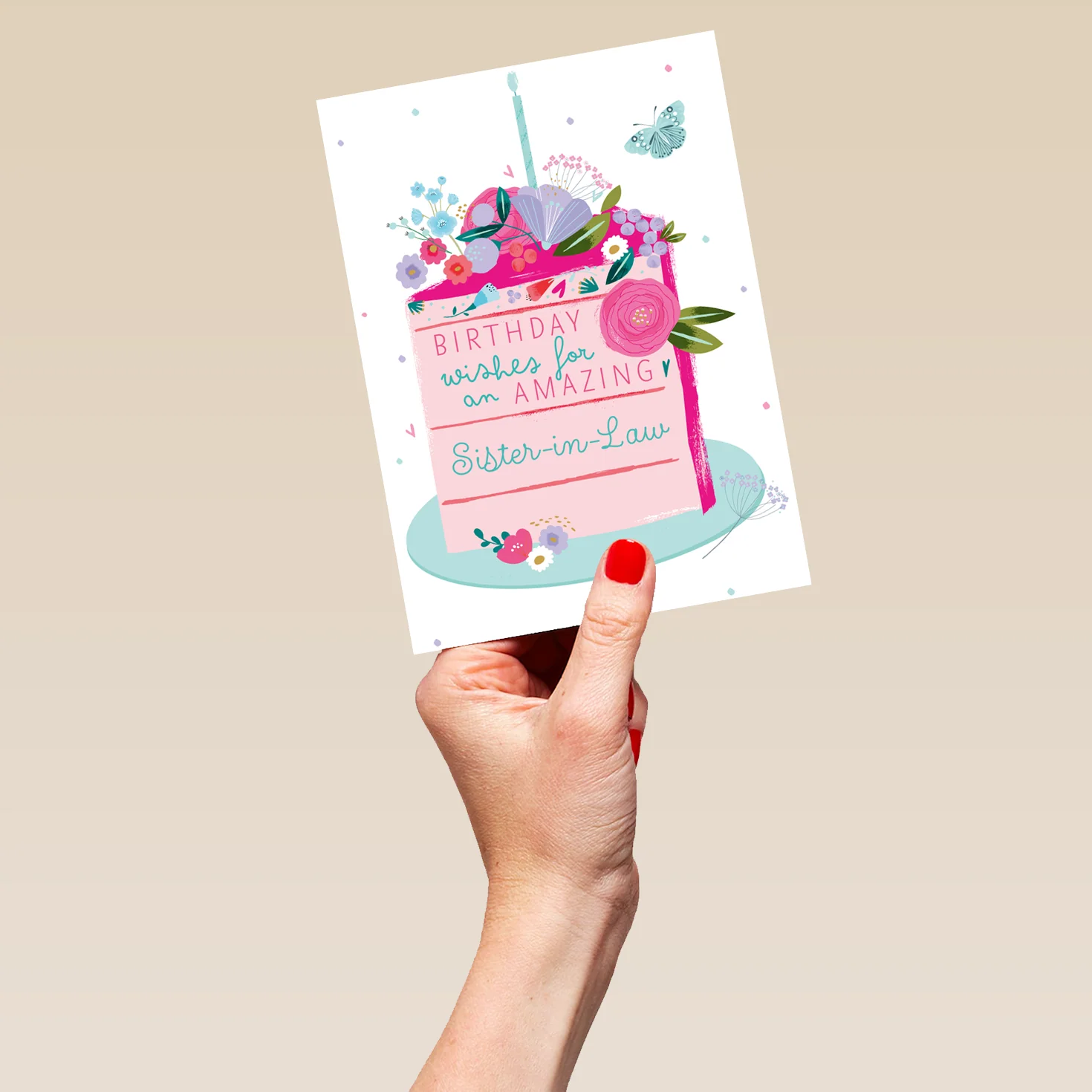 Personalised & Editable Pink Cake Sister in Law Birthday Card - Image 5