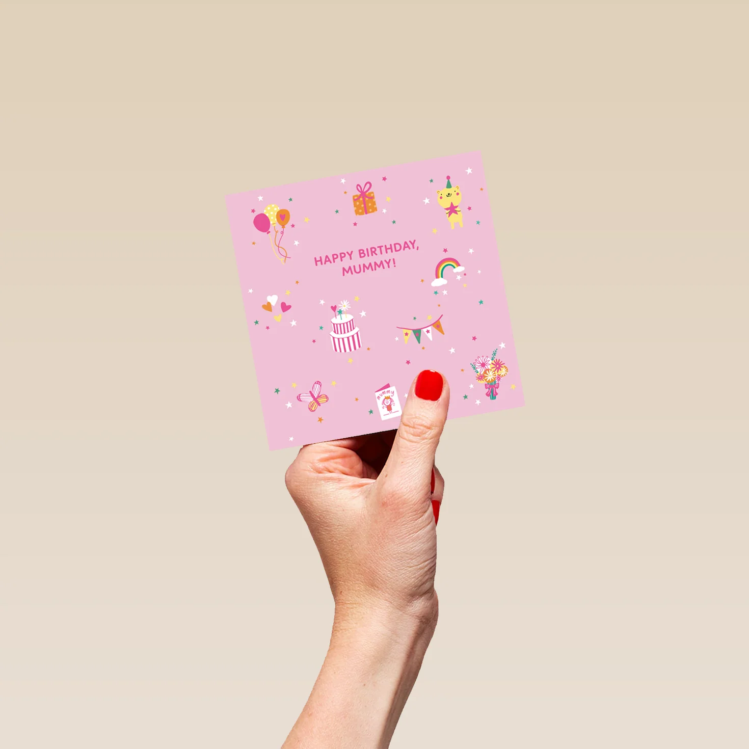 Personalised Editable Pink Cute Icons Birthday Card for Mummy - Image 4