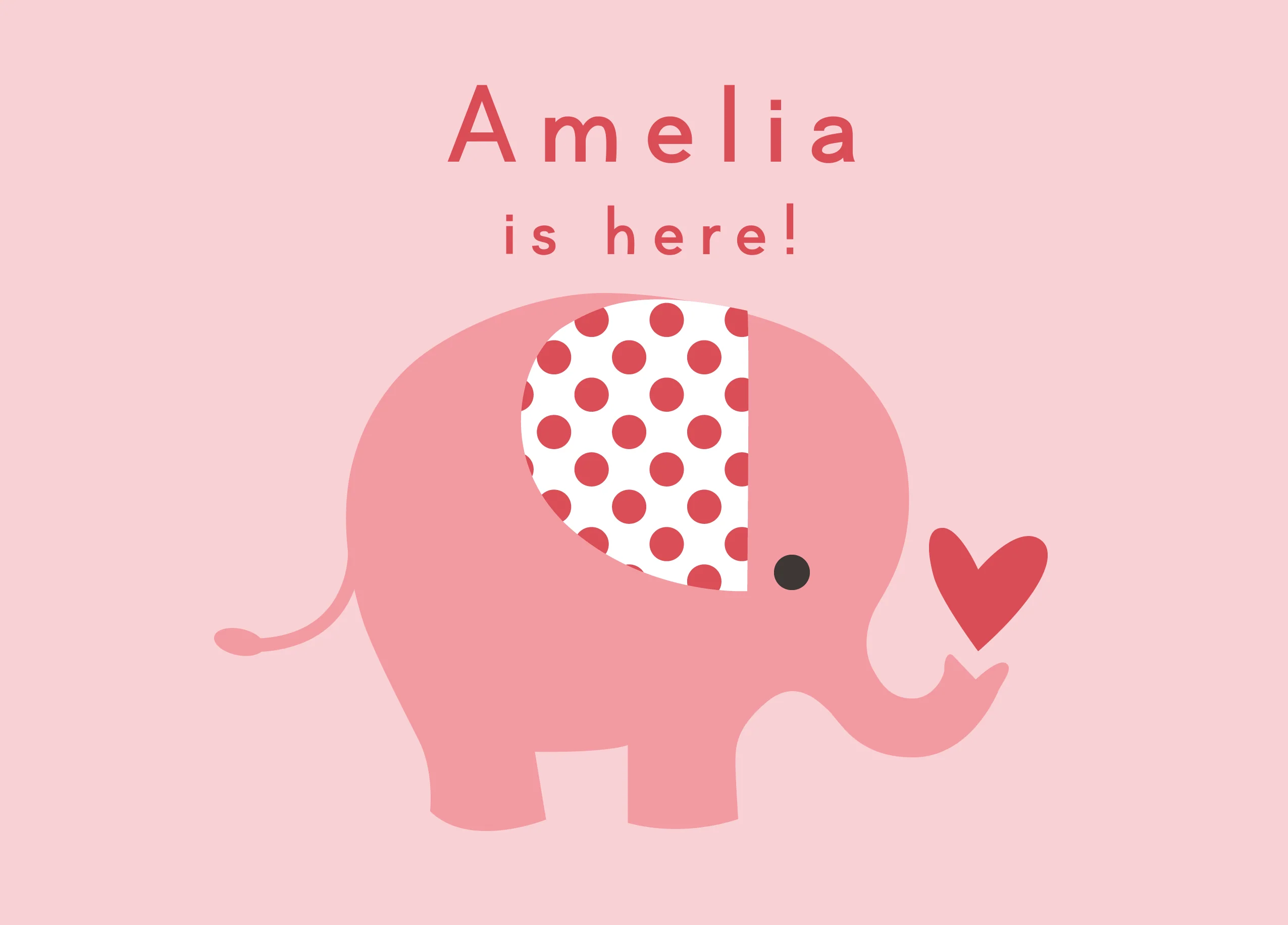 Personalised & Editable Pink Elephant New Baby Girl Card