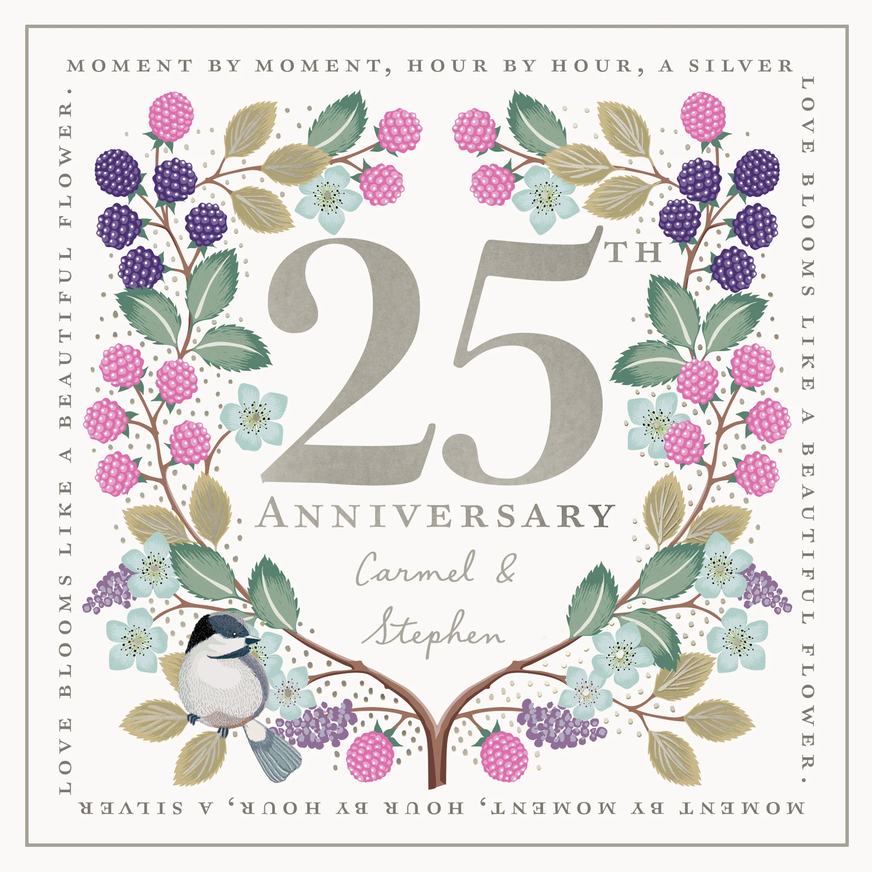 Personalised & Editable Pink Florals 25th Anniversary Card
