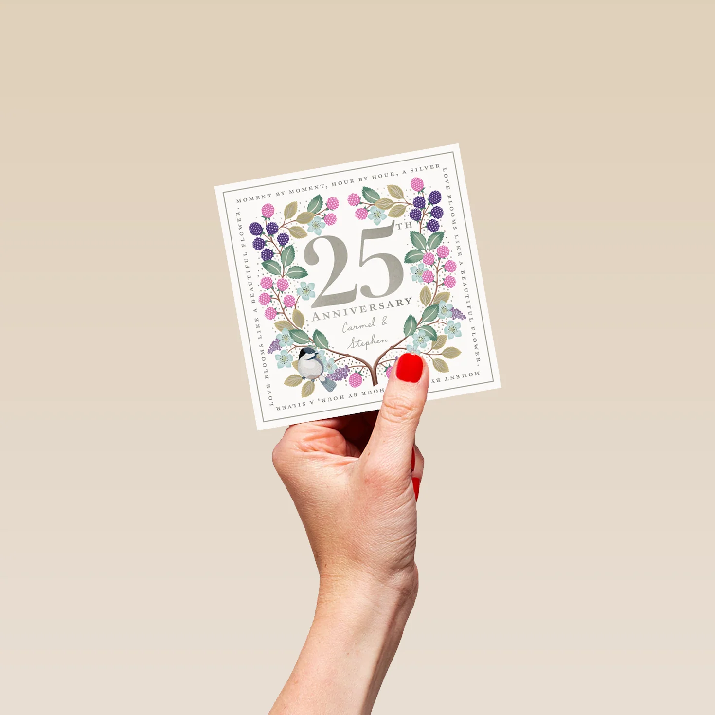 Personalised & Editable Pink Florals 25th Anniversary Card - Image 4