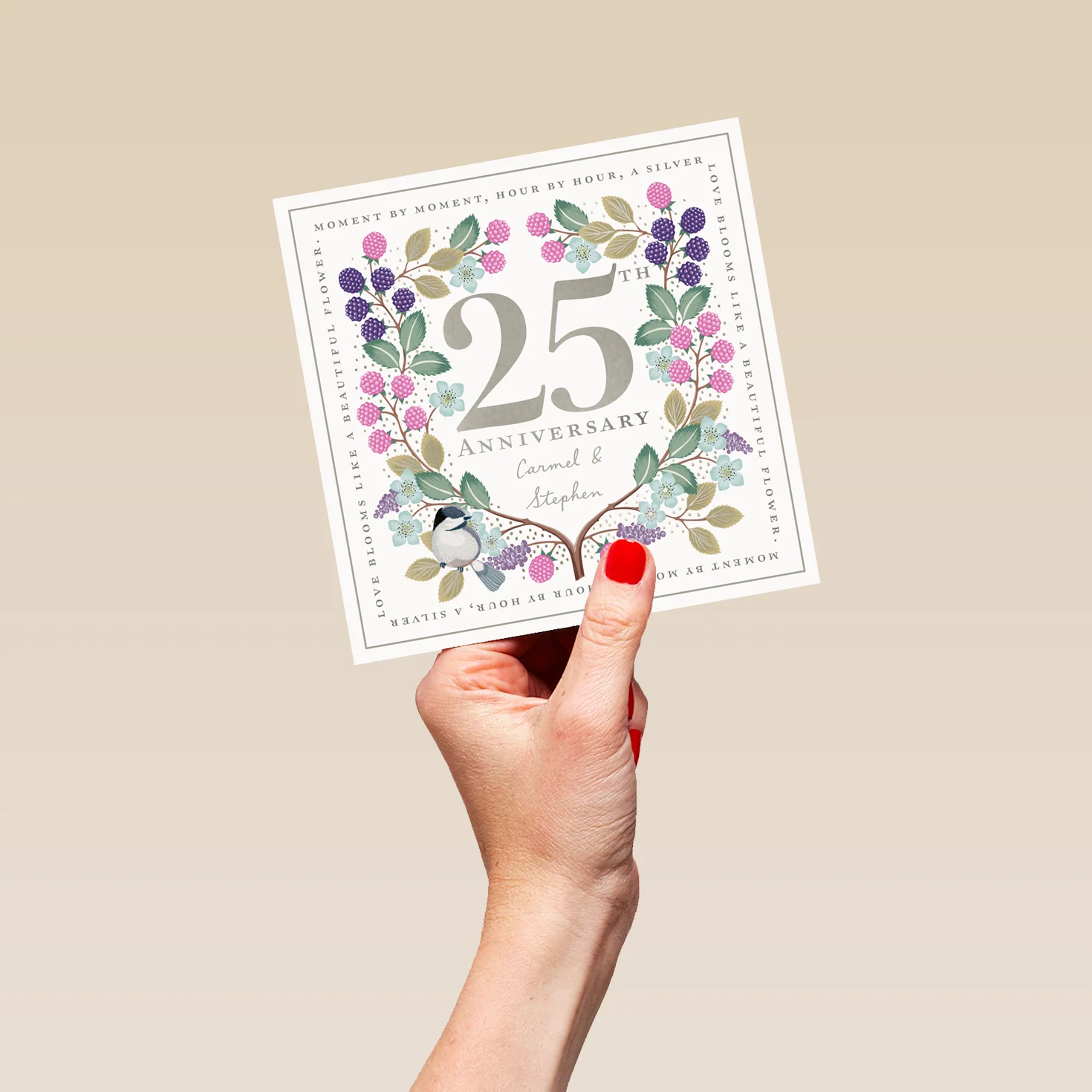Personalised & Editable Pink Florals 25th Anniversary Card - Image 5