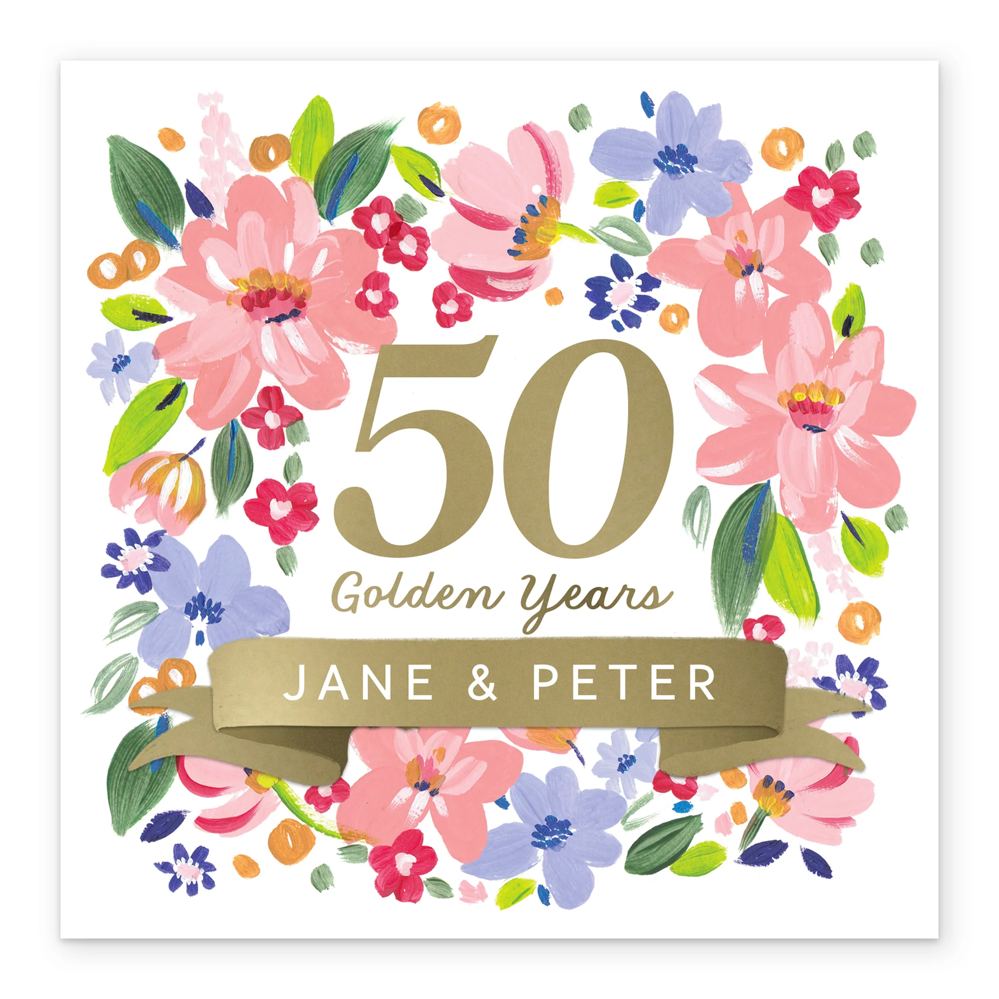 Personalised & Editable Pink Florals 50th Anniversary Card - Image 2
