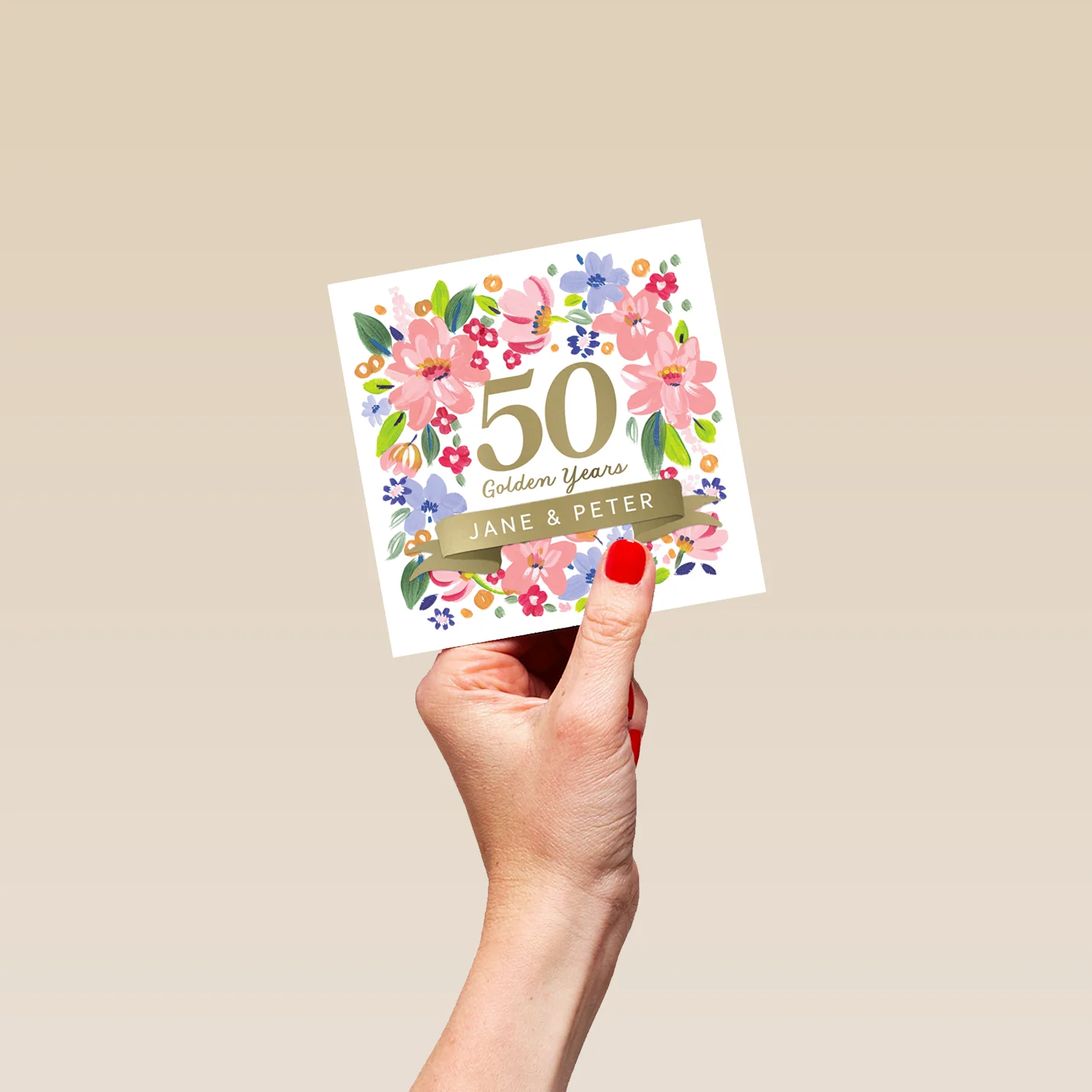 Personalised & Editable Pink Florals 50th Anniversary Card - Image 4