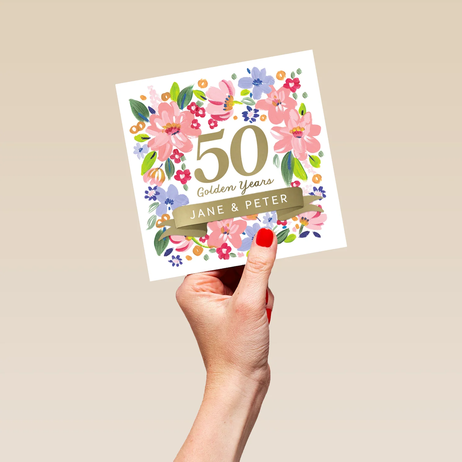 Personalised & Editable Pink Florals 50th Anniversary Card - Image 5