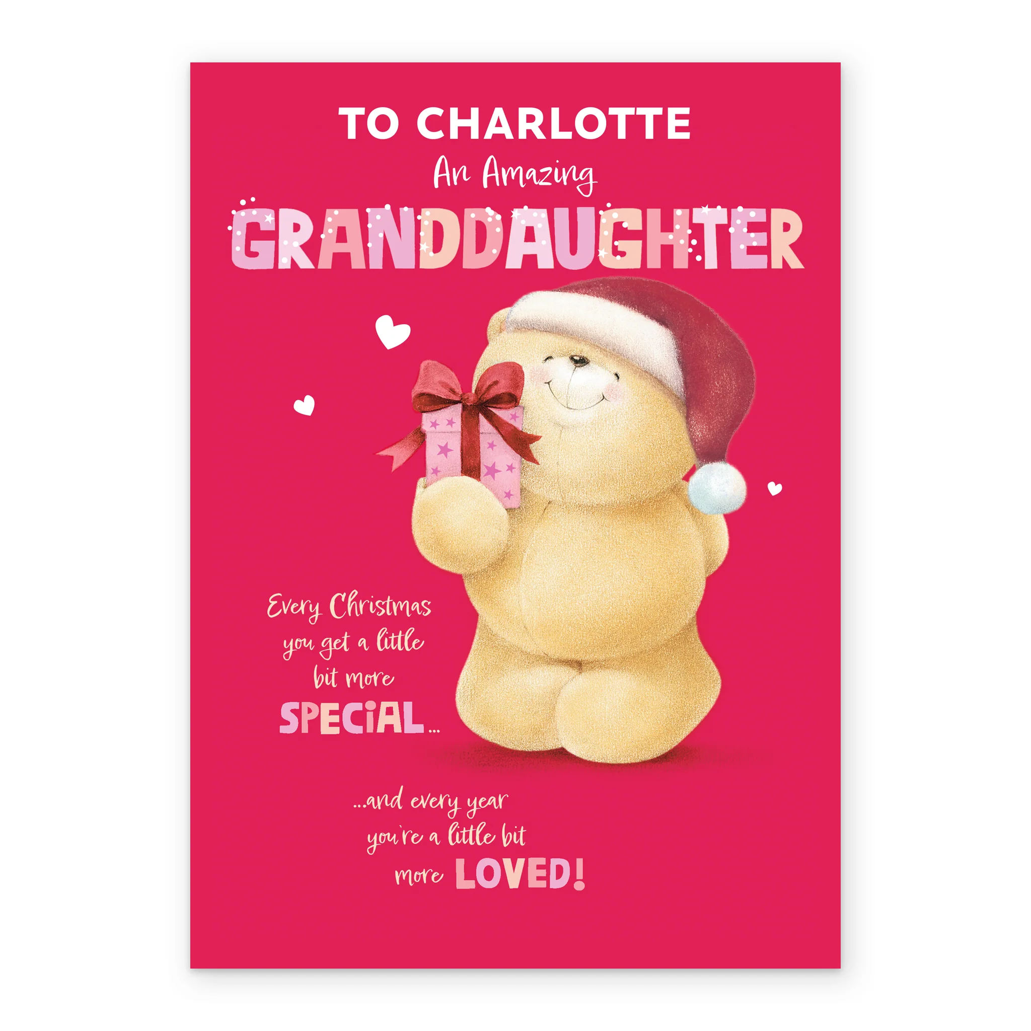 Personalised Editable Pink Forever Friends Bear & Gift Christmas Card for Granddaughter - Image 2