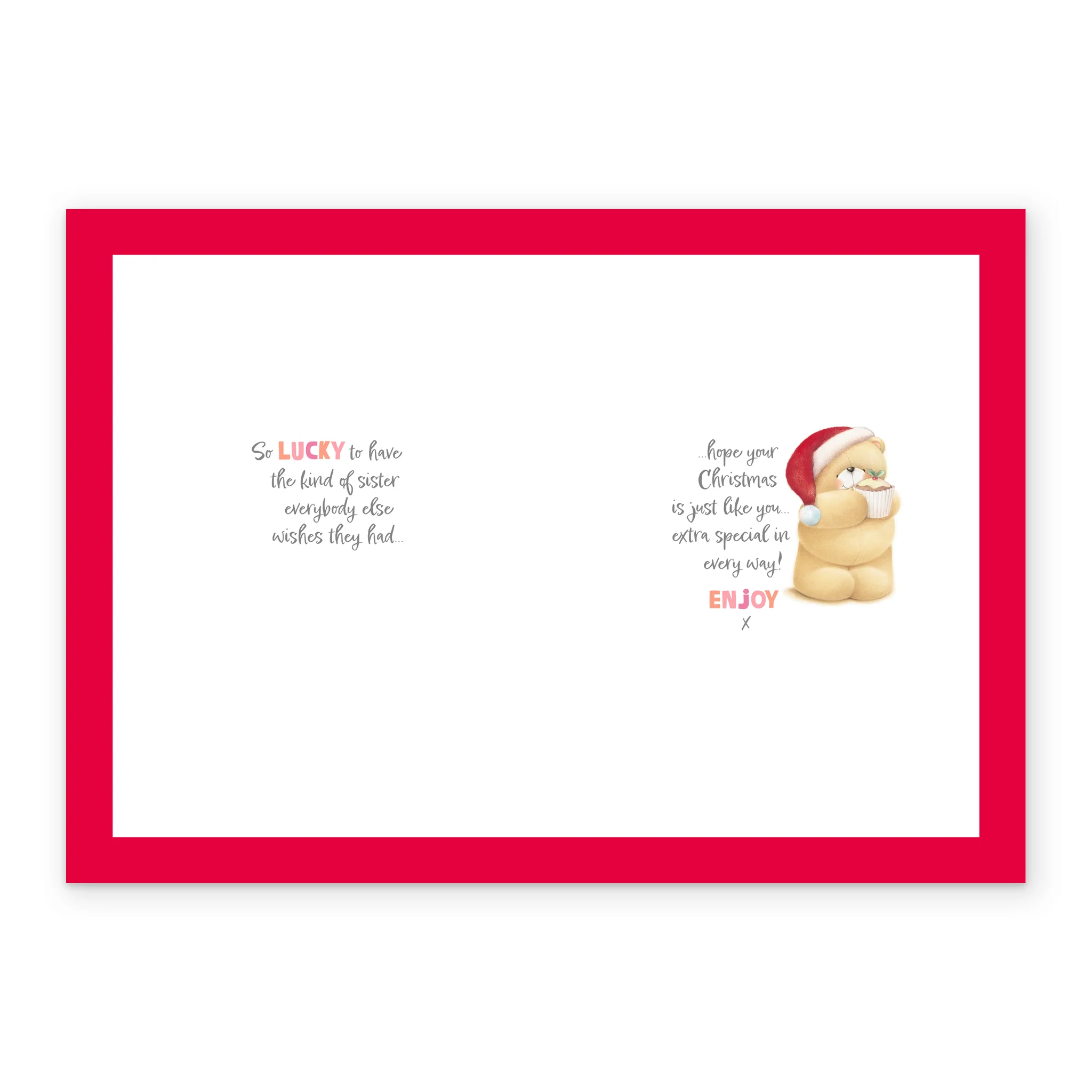 Personalised Editable Pink Forever Friends Bear & Gift Christmas Card for Sister - Image 3